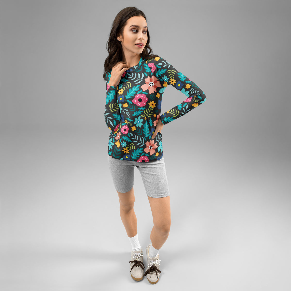 Women's Dark Green Floral Long Sleeve Rash Guard Swim Shirt – Buttery Soft, Sun Safe UPF 50+ Protection, Quick Dry & 4-Way Stretch Comfort