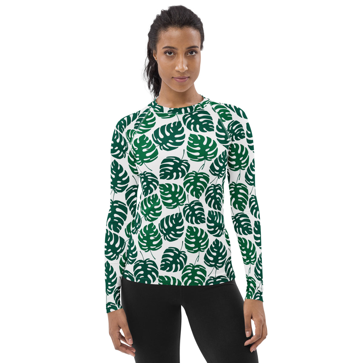 Women's Monstera Leaf Long Sleeve Rash Guard Swim Shirt – Buttery Soft, Sun Safe UPF 50+ Protection, Quick Dry & 4-Way Stretch Comfort