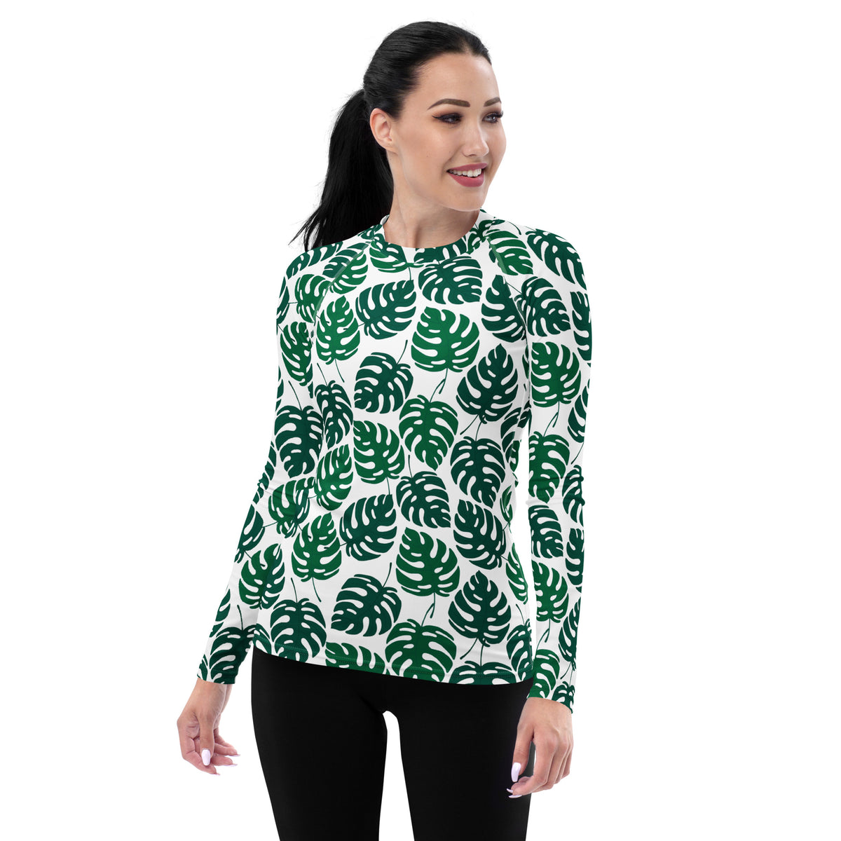 Women's Monstera Leaf Long Sleeve Rash Guard Swim Shirt – Buttery Soft, Sun Safe UPF 50+ Protection, Quick Dry & 4-Way Stretch Comfort
