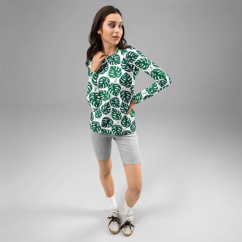 Women's Monstera Leaf Long Sleeve Rash Guard Swim Shirt – Buttery Soft, Sun Safe UPF 50+ Protection, Quick Dry & 4-Way Stretch Comfort