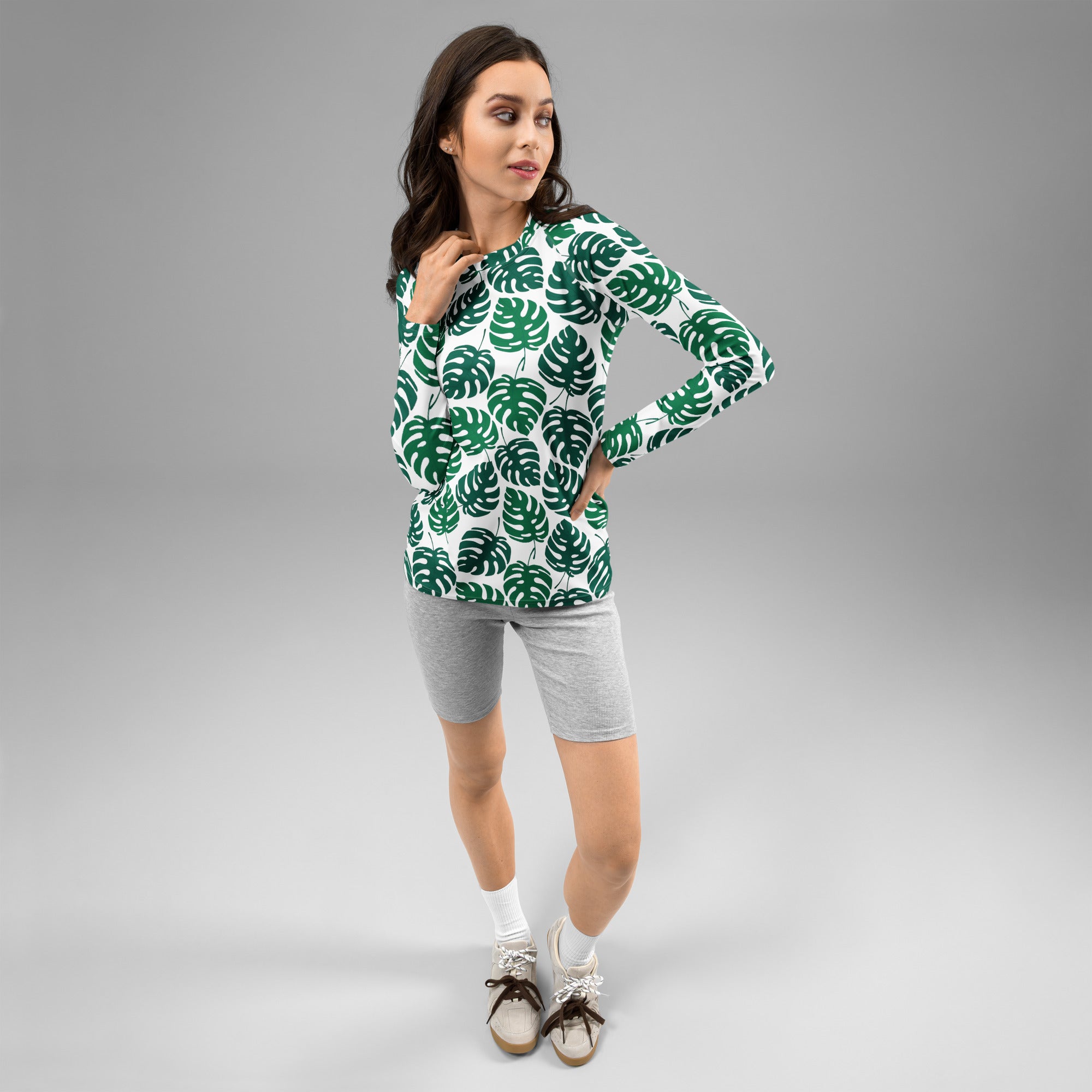 Women's Monstera Leaf Long Sleeve Rash Guard Swim Shirt – Buttery Soft, Sun Safe UPF 50+ Protection, Quick Dry & 4-Way Stretch Comfort