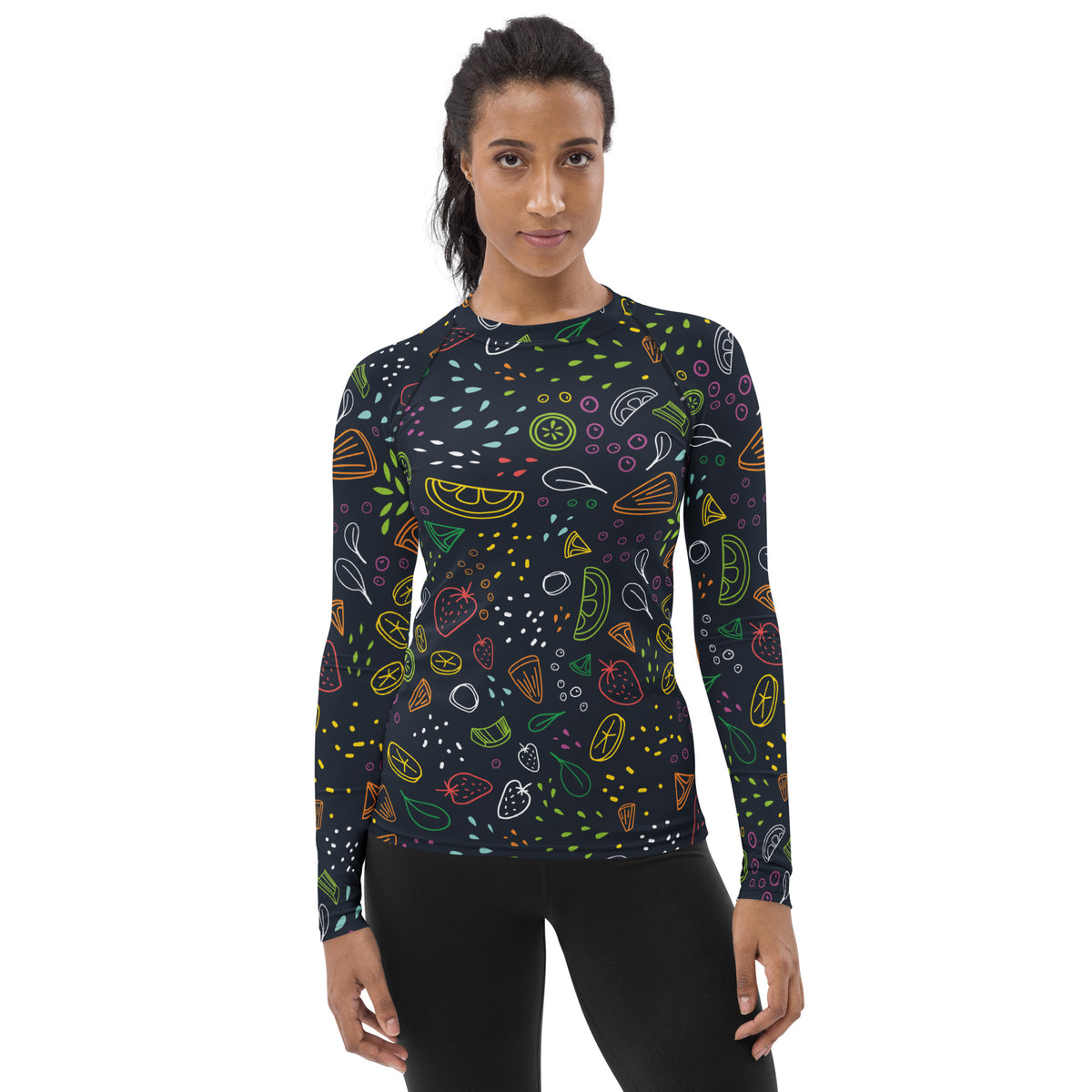Women's Colorful Fruit Long Sleeve Rash Guard Swim Shirt – Buttery Soft, Sun Safe UPF 50+ Protection, Quick Dry & 4-Way Stretch Comfort