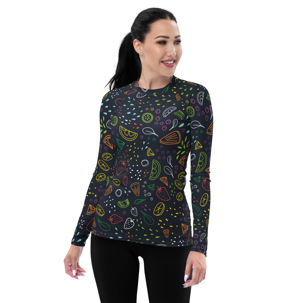 Women's Colorful Fruit Long Sleeve Rash Guard Swim Shirt – Buttery Soft, Sun Safe UPF 50+ Protection, Quick Dry & 4-Way Stretch Comfort