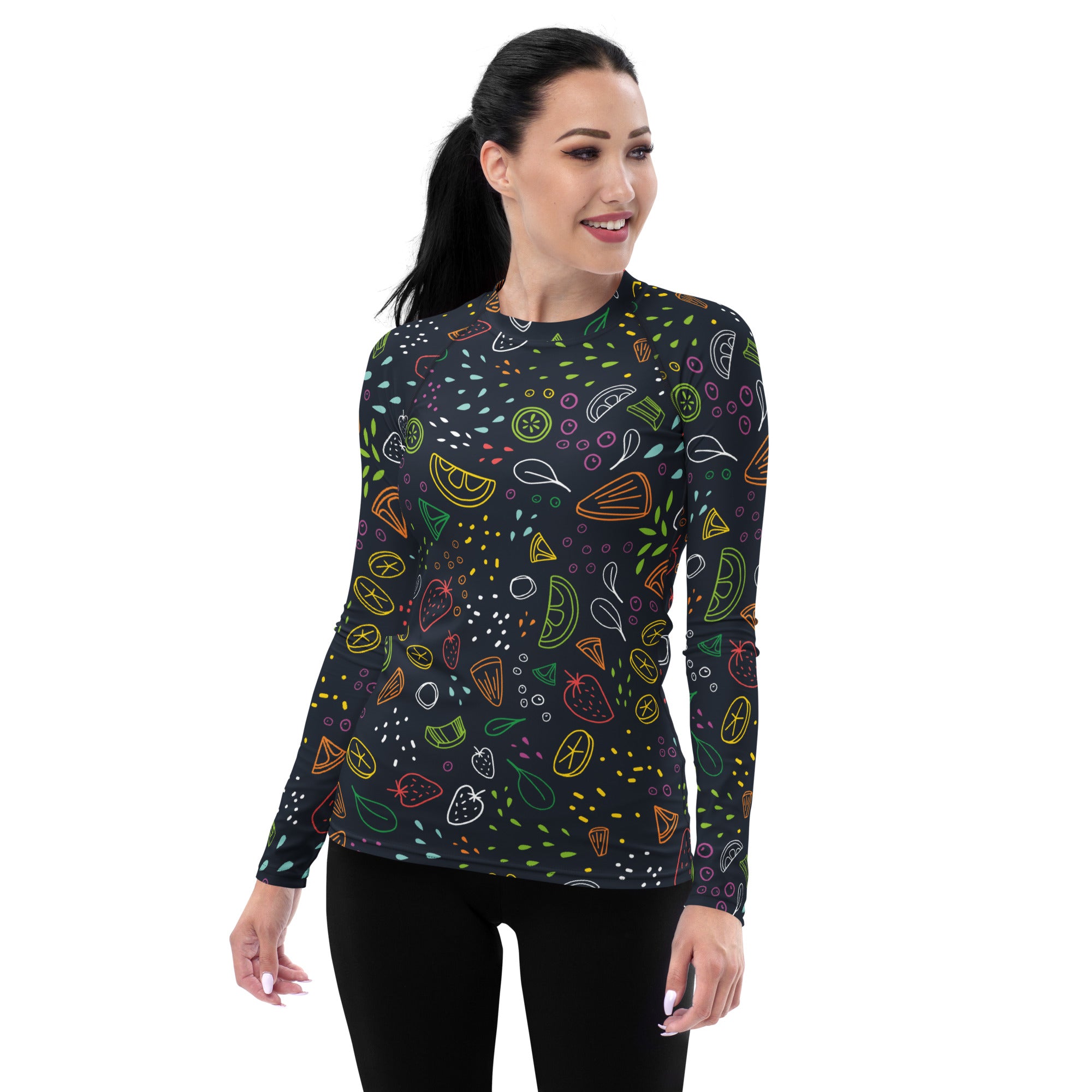 Women's Colorful Fruit Long Sleeve Rash Guard Swim Shirt – Buttery Soft, Sun Safe UPF 50+ Protection, Quick Dry & 4-Way Stretch Comfort