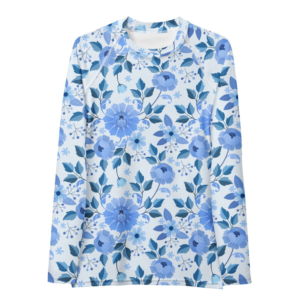 Women's Blue Floral Long Sleeve Rash Guard Swim Shirt – Buttery Soft, Sun Safe UPF 50+ Protection, Quick Dry & 4-Way Stretch Comfort