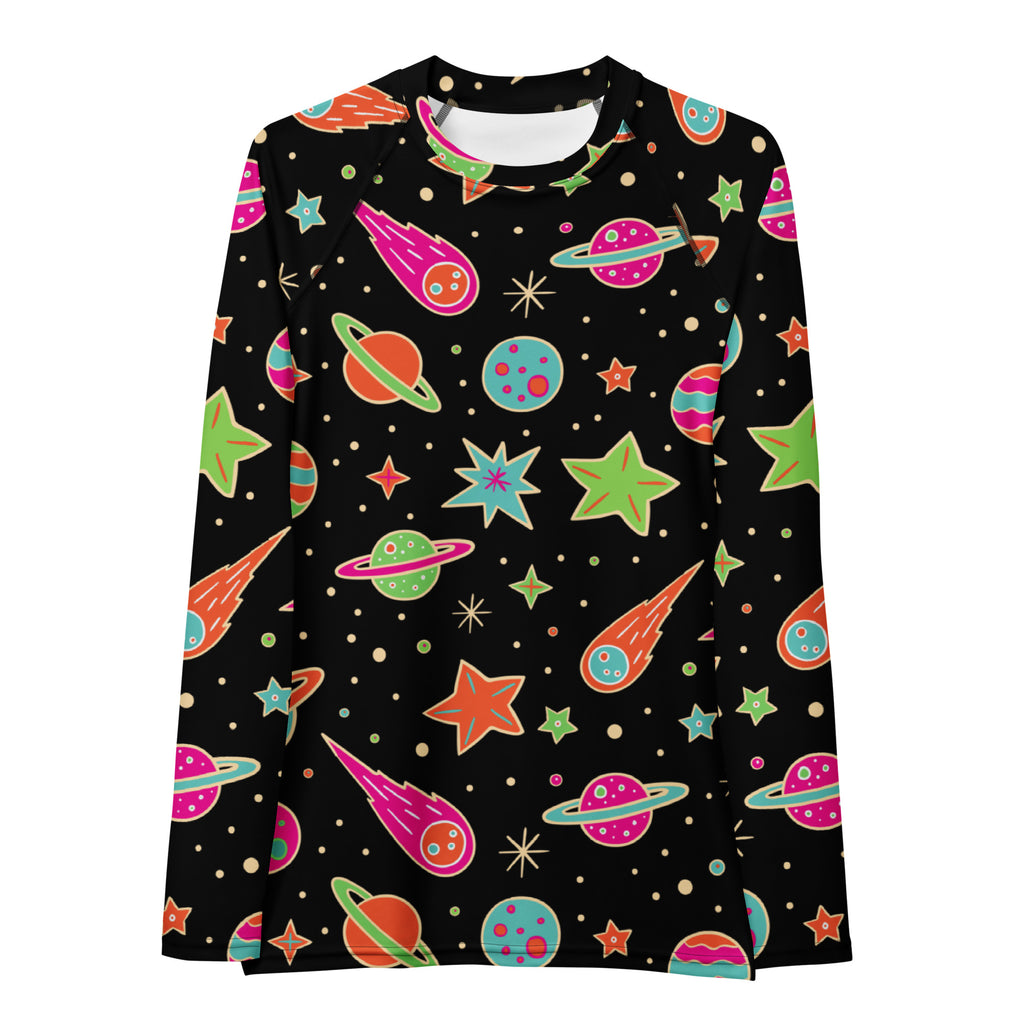 Women's Retro Neon Space Long Sleeve Rash Guard Swim Shirt – Buttery Soft, Sun Safe UPF 50+ Protection, Quick Dry & 4-Way Stretch Comfort