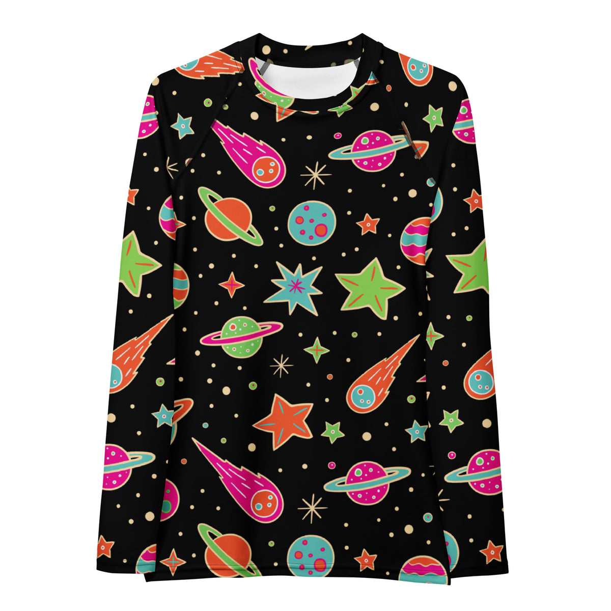 Women's Retro Neon Space Long Sleeve Rash Guard Swim Shirt – Buttery Soft, Sun Safe UPF 50+ Protection, Quick Dry & 4-Way Stretch Comfort