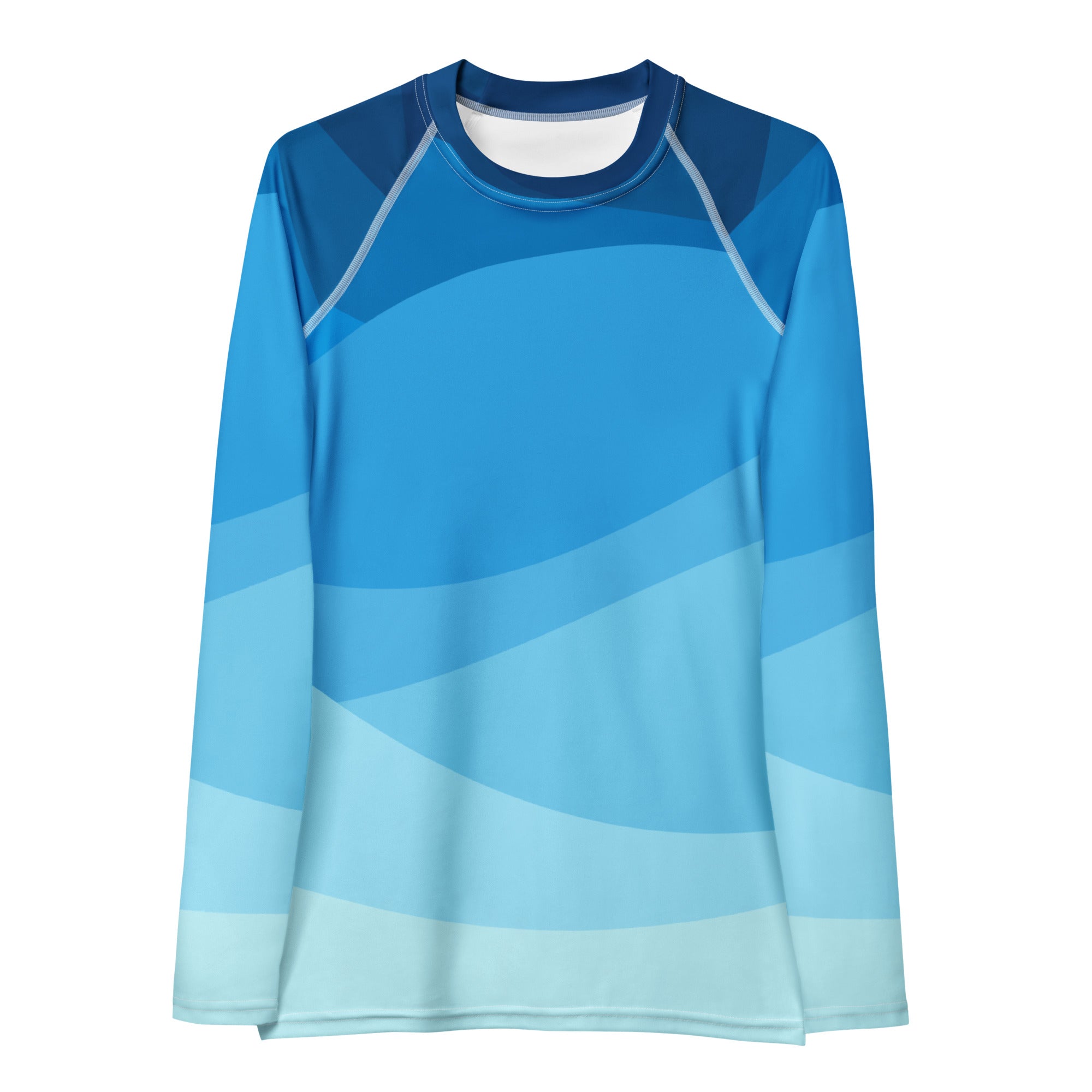 Women's Blue Ocean Waves Long Sleeve Rash Guard Swim Shirt – Buttery Soft, Sun Safe UPF 50+ Protection, Quick Dry & 4-Way Stretch Comfort