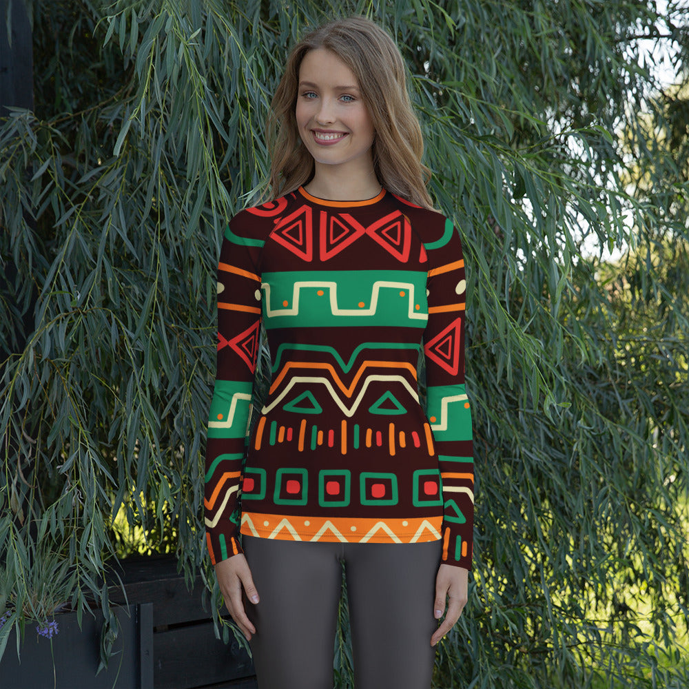 Women's Tribal Geometric Long Sleeve Rash Guard Swim Shirt – Buttery Soft, Sun Safe UPF 50+ Protection, Quick Dry & 4-Way Stretch Comfort