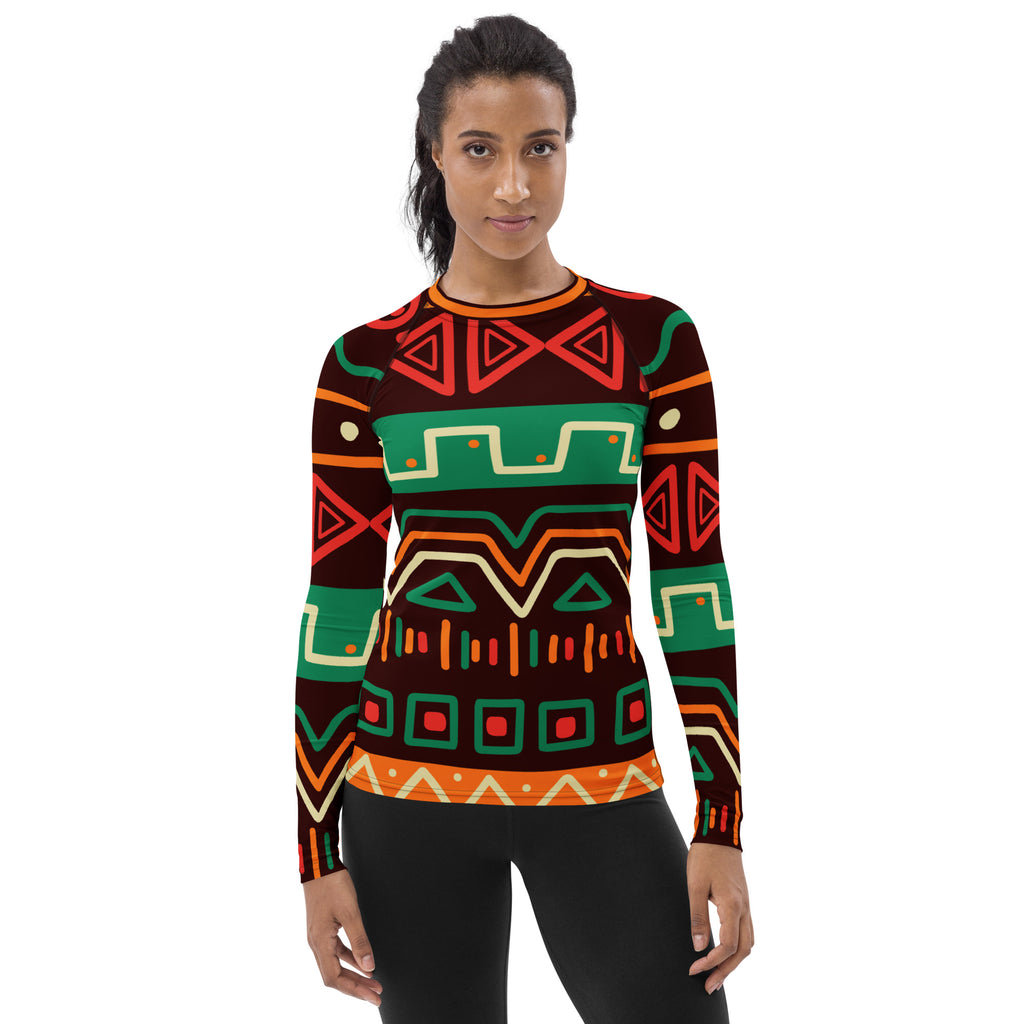 Women's Tribal Geometric Long Sleeve Rash Guard Swim Shirt – Buttery Soft, Sun Safe UPF 50+ Protection, Quick Dry & 4-Way Stretch Comfort