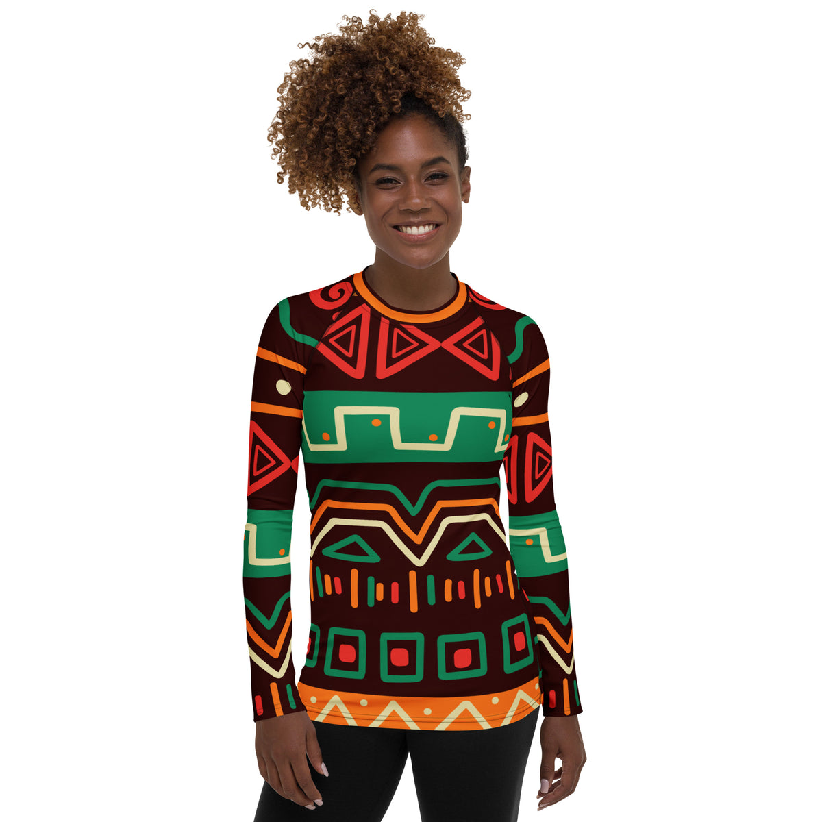 Women's Tribal Geometric Long Sleeve Rash Guard Swim Shirt – Buttery Soft, Sun Safe UPF 50+ Protection, Quick Dry & 4-Way Stretch Comfort