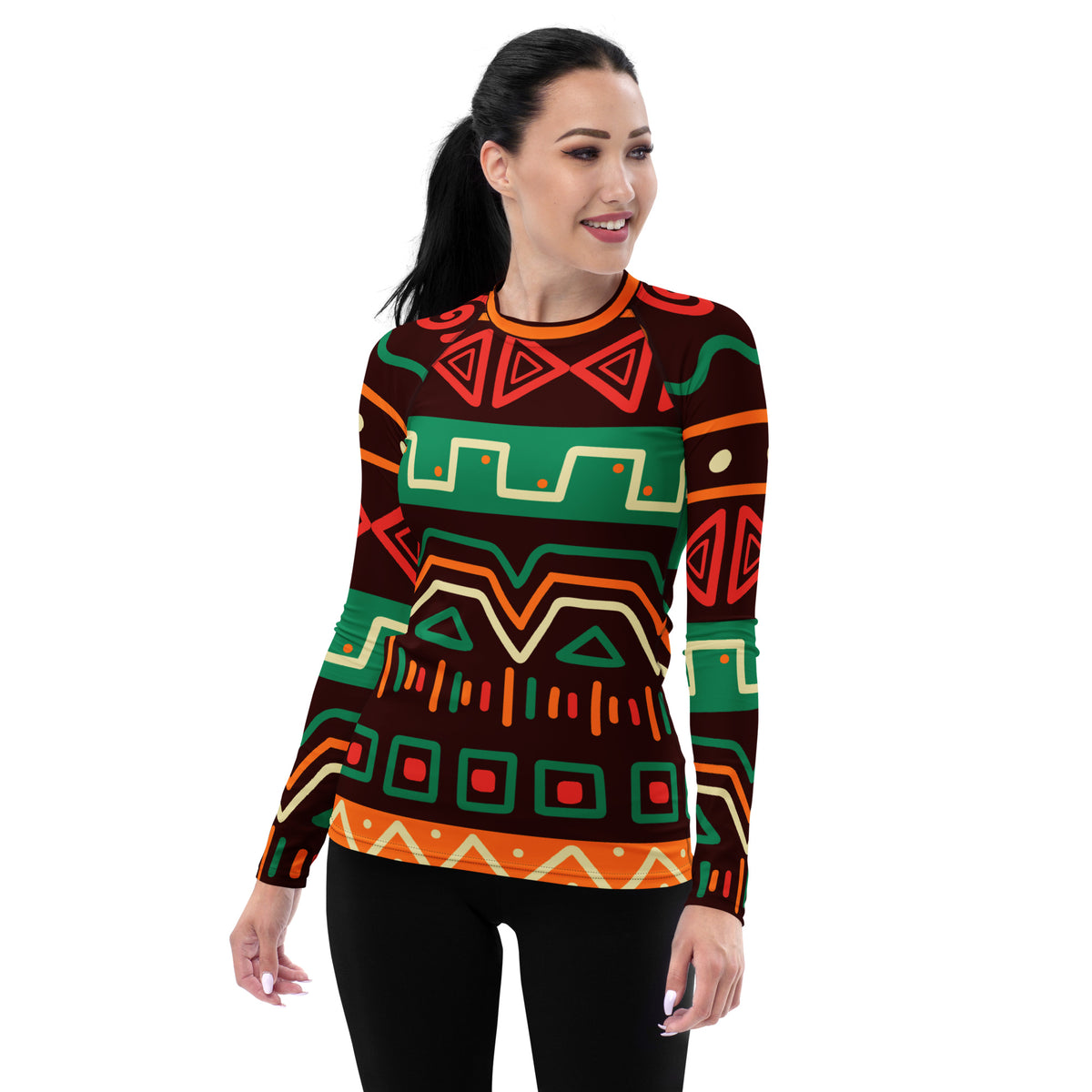 Women's Tribal Geometric Long Sleeve Rash Guard Swim Shirt – Buttery Soft, Sun Safe UPF 50+ Protection, Quick Dry & 4-Way Stretch Comfort