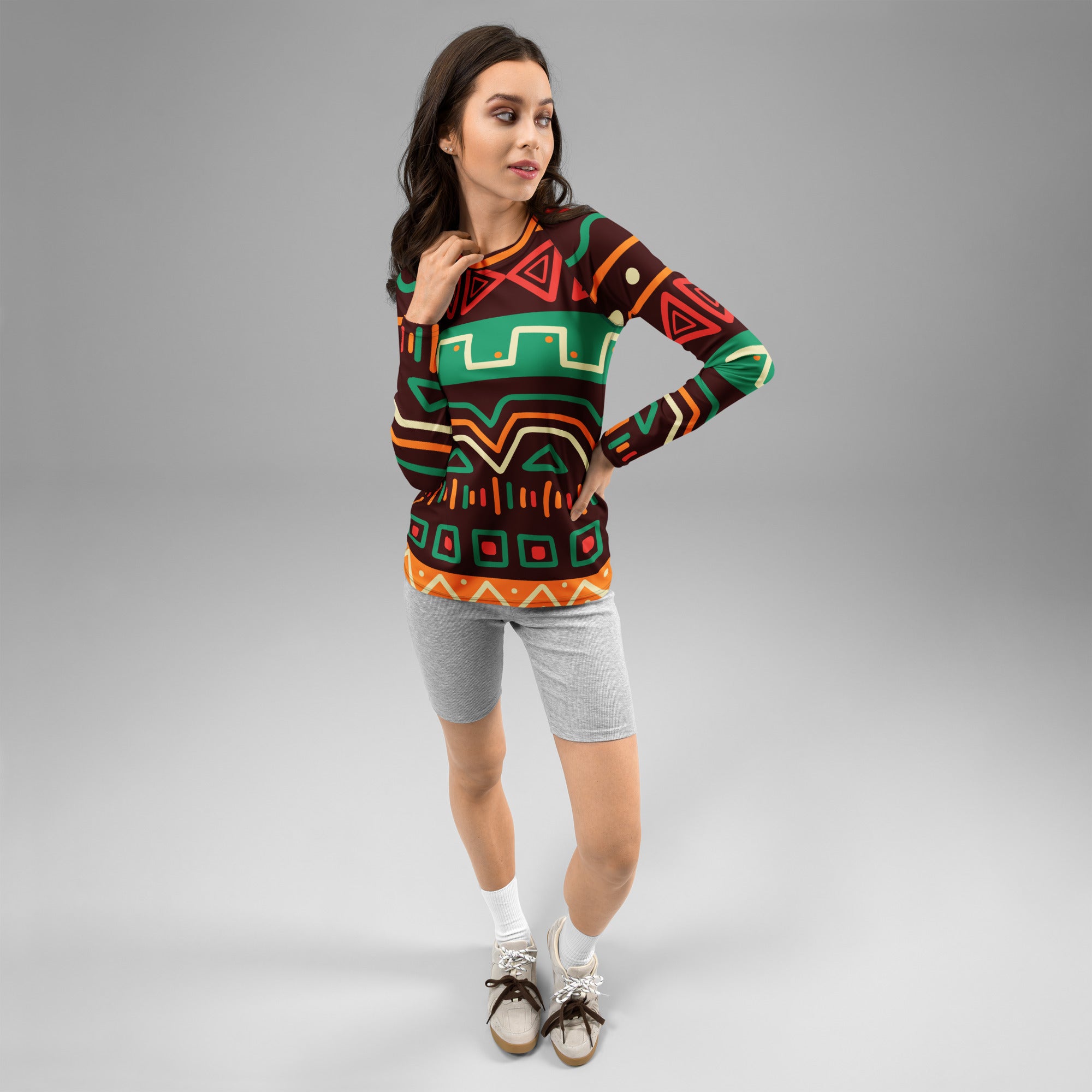 Women's Tribal Geometric Long Sleeve Rash Guard Swim Shirt – Buttery Soft, Sun Safe UPF 50+ Protection, Quick Dry & 4-Way Stretch Comfort