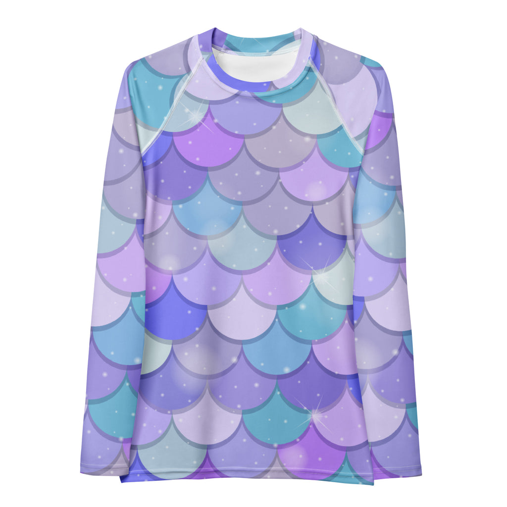 Women's Pastel Mermaid Scales Long Sleeve Rash Guard Swim Shirt – Buttery Soft, Sun Safe UPF 50+ Protection, Quick Dry & 4-Way Stretch Comfort