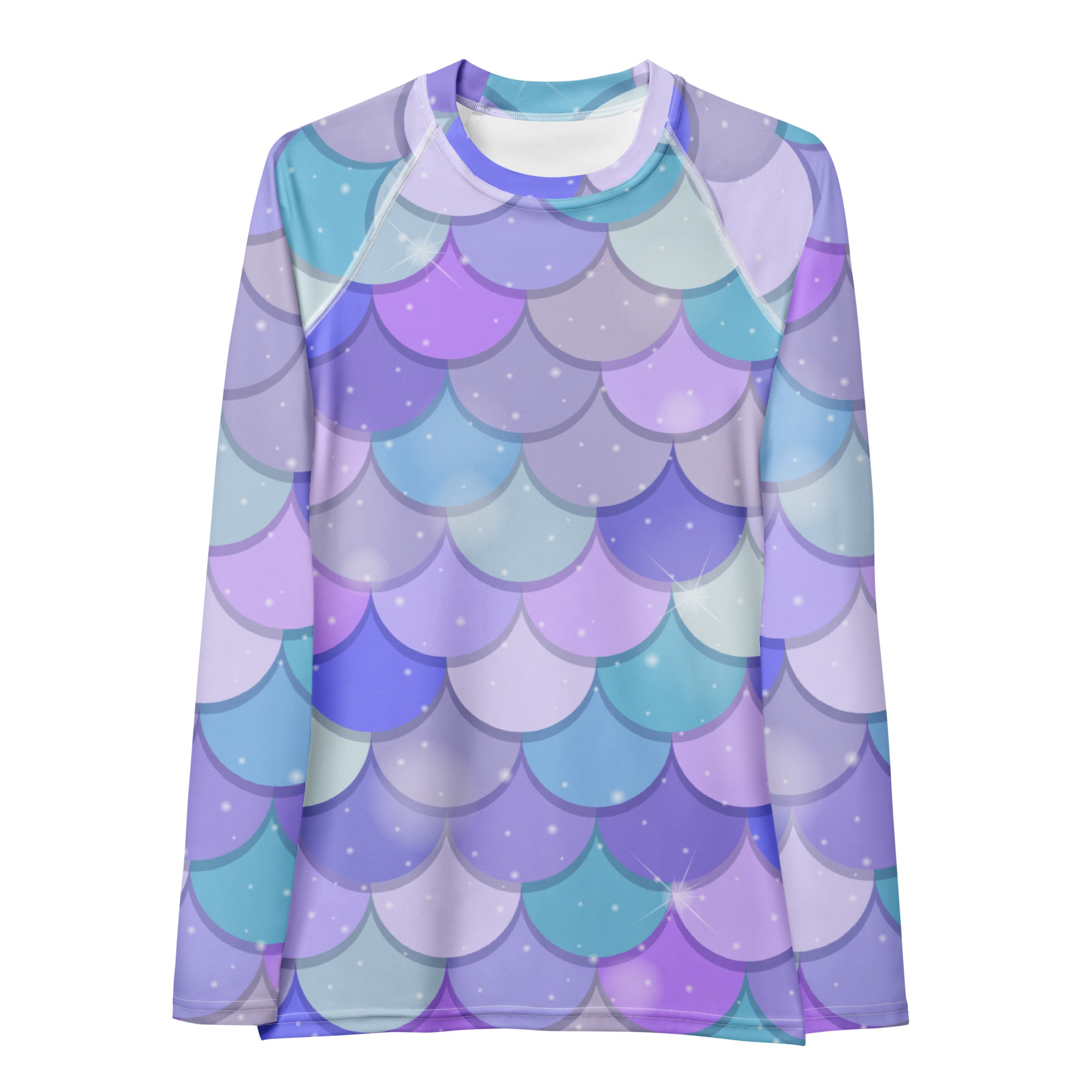Women's Pastel Mermaid Scales Long Sleeve Rash Guard Swim Shirt – Buttery Soft, Sun Safe UPF 50+ Protection, Quick Dry & 4-Way Stretch Comfort