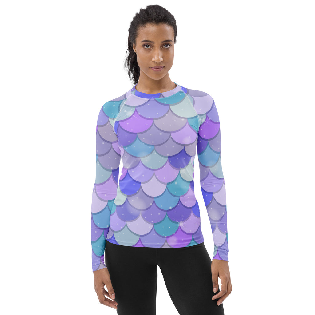 Women's Pastel Mermaid Scales Long Sleeve Rash Guard Swim Shirt – Buttery Soft, Sun Safe UPF 50+ Protection, Quick Dry & 4-Way Stretch Comfort