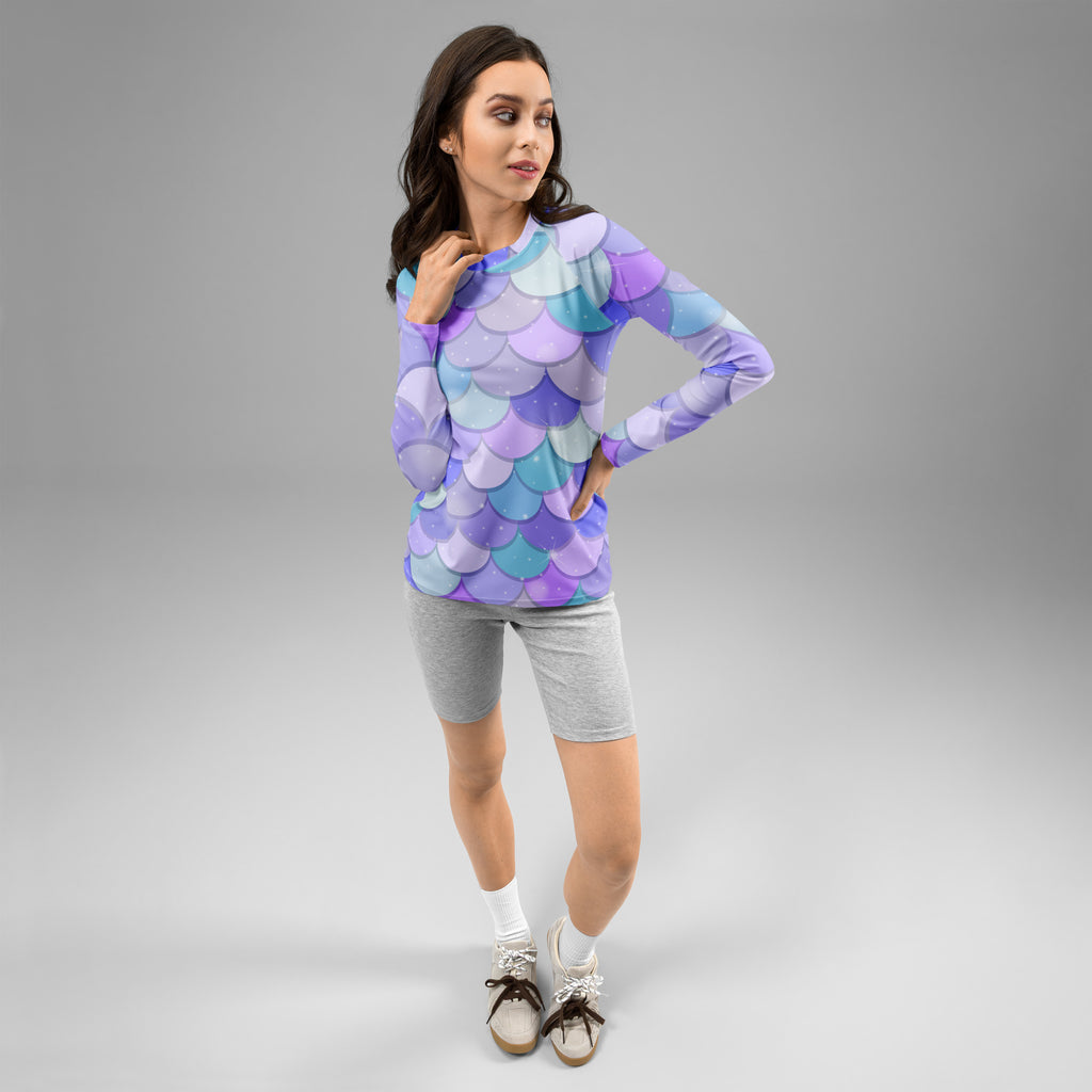 Women's Pastel Mermaid Scales Long Sleeve Rash Guard Swim Shirt – Buttery Soft, Sun Safe UPF 50+ Protection, Quick Dry & 4-Way Stretch Comfort