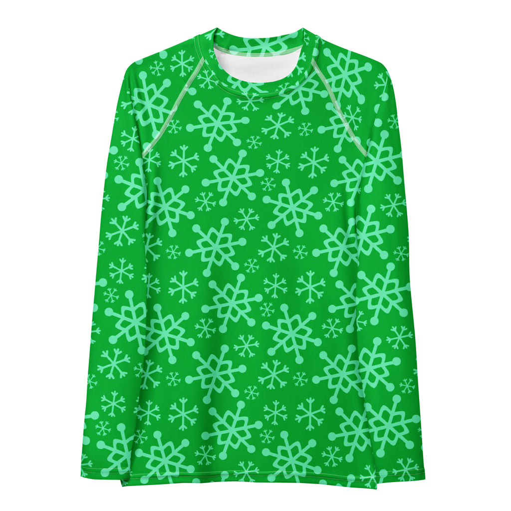 Women's Green Christmas Snowflake Long Sleeve Rash Guard Swim Shirt – Buttery Soft, Sun Safe UPF 50+ Protection, Quick Dry & 4-Way Stretch Comfort