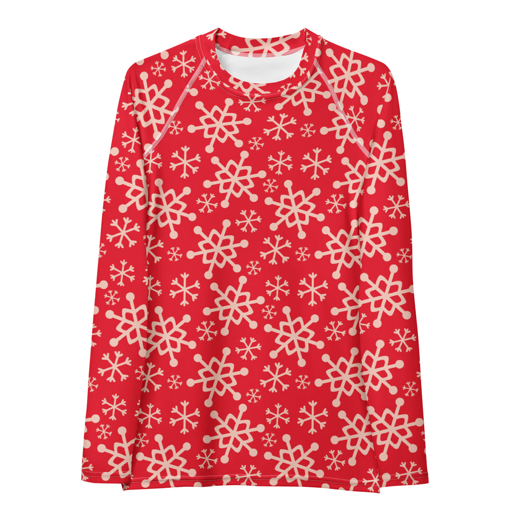 Women's Red Christmas Snowflake Long Sleeve Rash Guard Swim Shirt – Buttery Soft, Sun Safe UPF 50+ Protection, Quick Dry & 4-Way Stretch Comfort