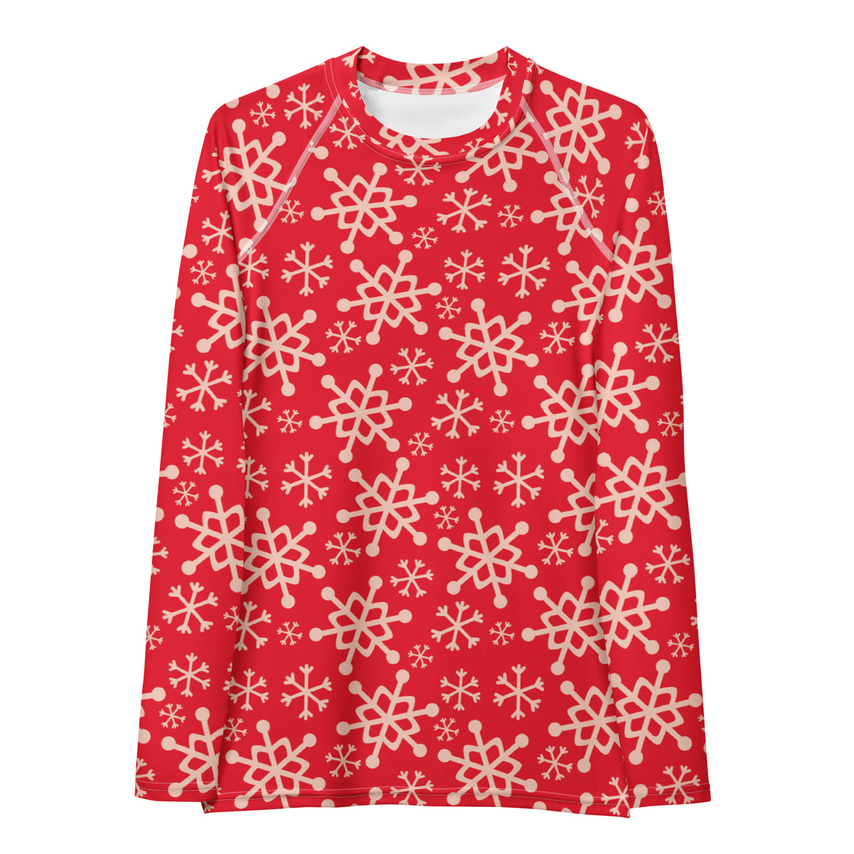Women's Red Christmas Snowflake Long Sleeve Rash Guard Swim Shirt – Buttery Soft, Sun Safe UPF 50+ Protection, Quick Dry & 4-Way Stretch Comfort