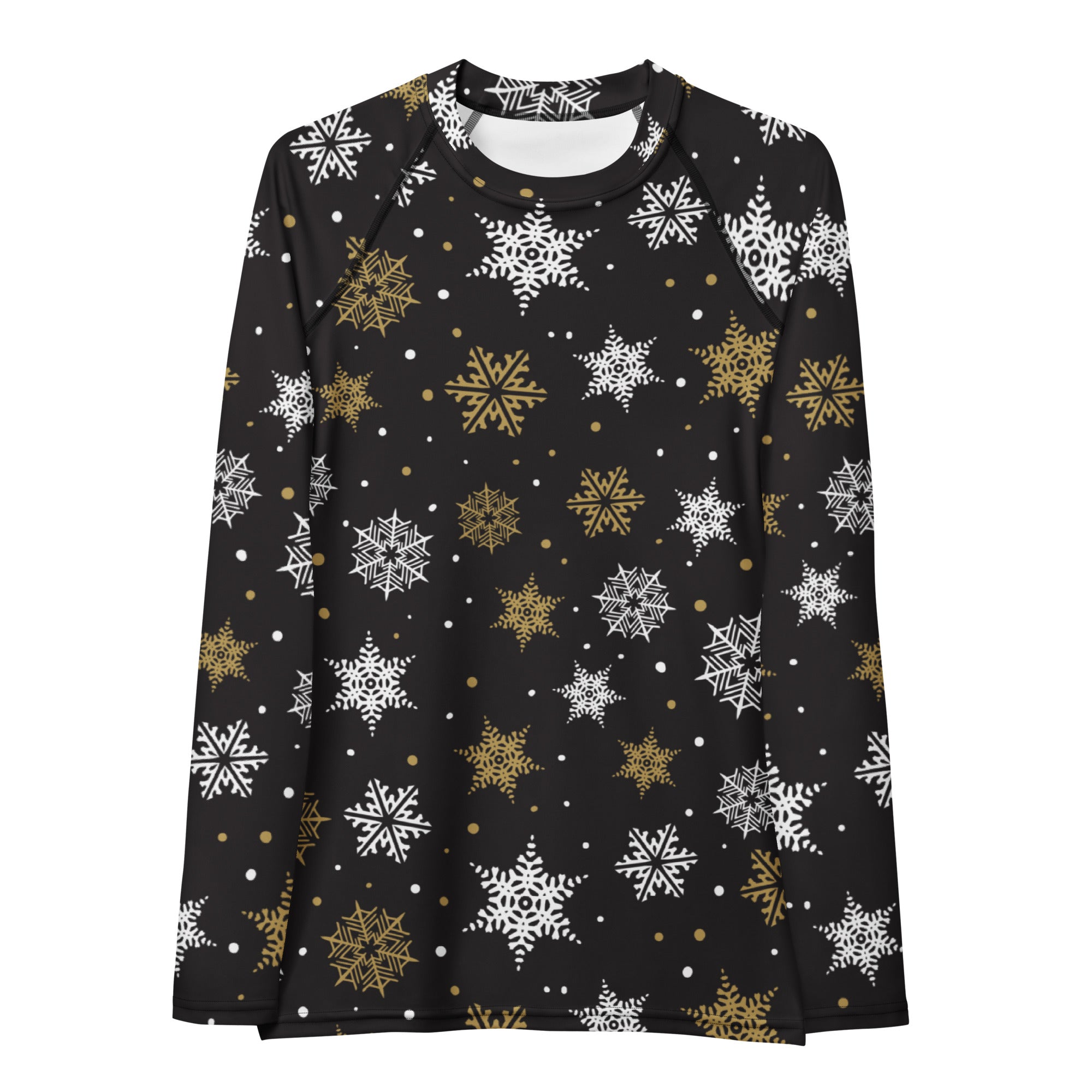 Women's Black & Gold Snowflake Long Sleeve Rash Guard Swim Shirt – Buttery Soft, Sun Safe UPF 50+ Protection, Quick Dry & 4-Way Stretch Comfort