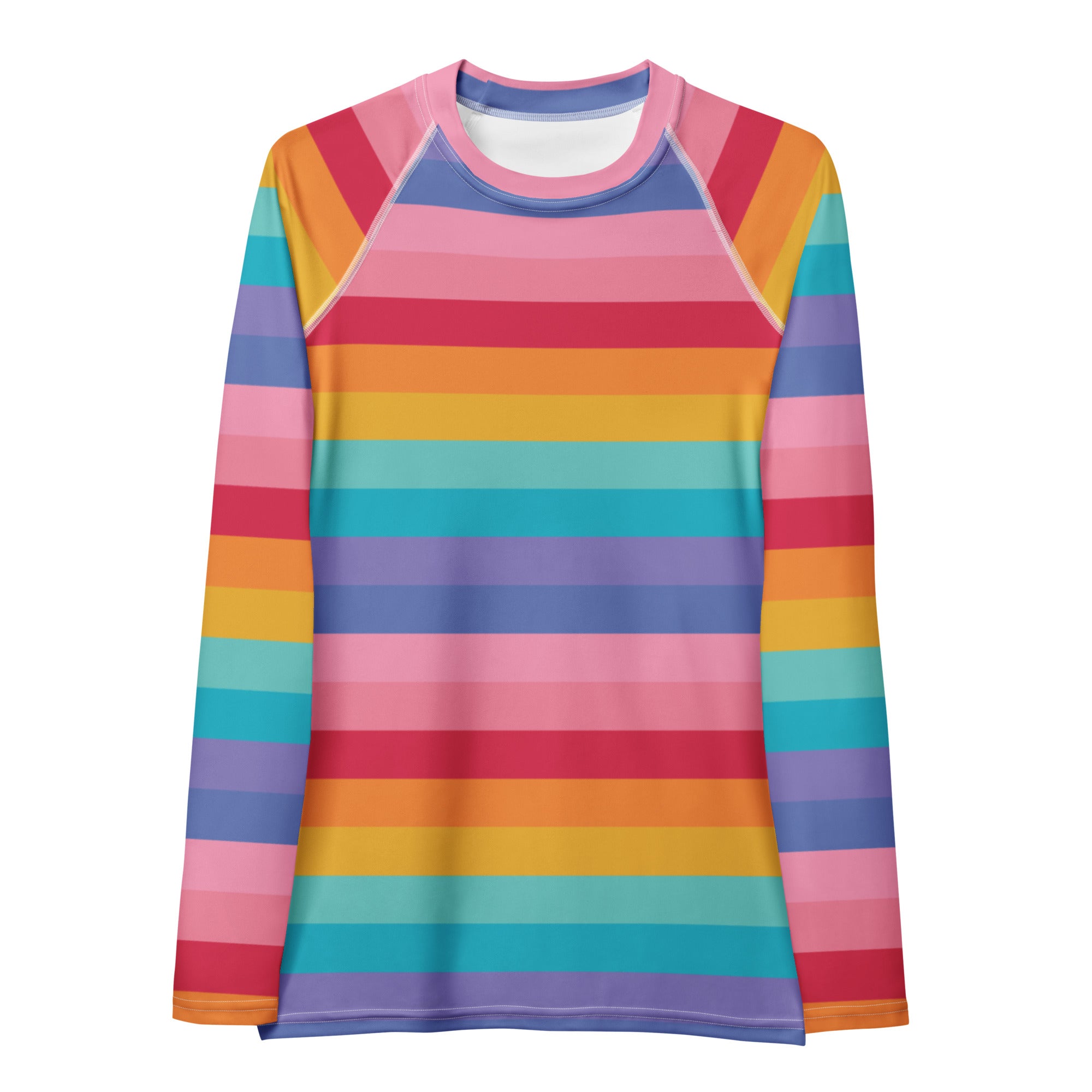 Women's Bright Striped Rainbow Long Sleeve Rash Guard Swim Shirt – Buttery Soft, Sun Safe UPF 50+ Protection, Quick Dry & 4-Way Stretch Comfort