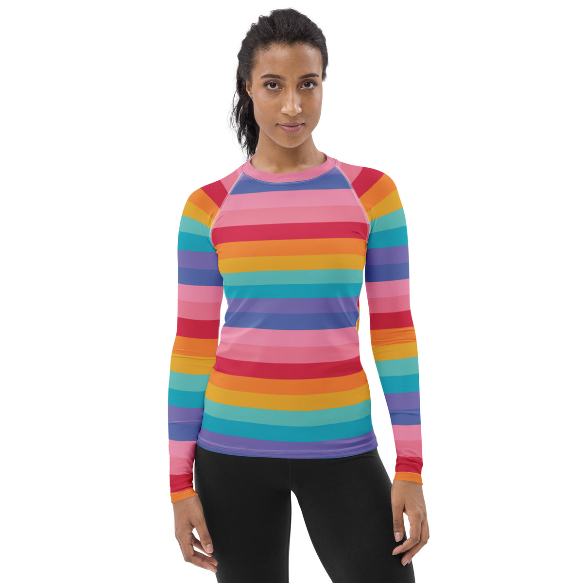 Women's Bright Striped Rainbow Long Sleeve Rash Guard Swim Shirt – Buttery Soft, Sun Safe UPF 50+ Protection, Quick Dry & 4-Way Stretch Comfort