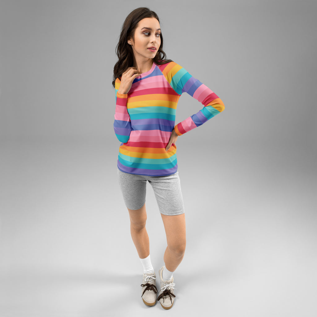Women's Bright Striped Rainbow Long Sleeve Rash Guard Swim Shirt – Buttery Soft, Sun Safe UPF 50+ Protection, Quick Dry & 4-Way Stretch Comfort