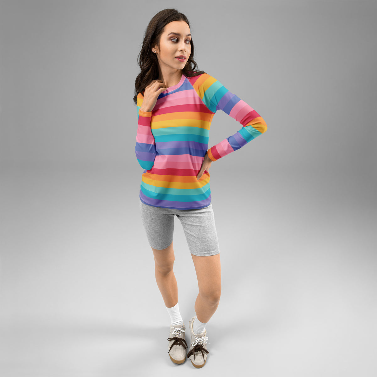 Women's Bright Striped Rainbow Long Sleeve Rash Guard Swim Shirt – Buttery Soft, Sun Safe UPF 50+ Protection, Quick Dry & 4-Way Stretch Comfort