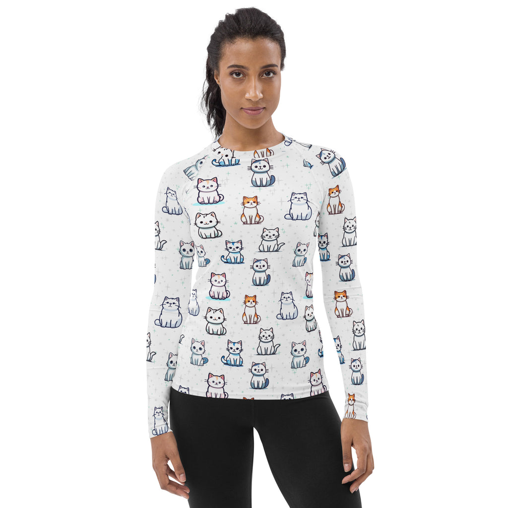 Women's Cute Cat Long Sleeve Rash Guard Swim Shirt – Buttery Soft, Sun Safe UPF 50+ Protection, Quick Dry & 4-Way Stretch Comfort