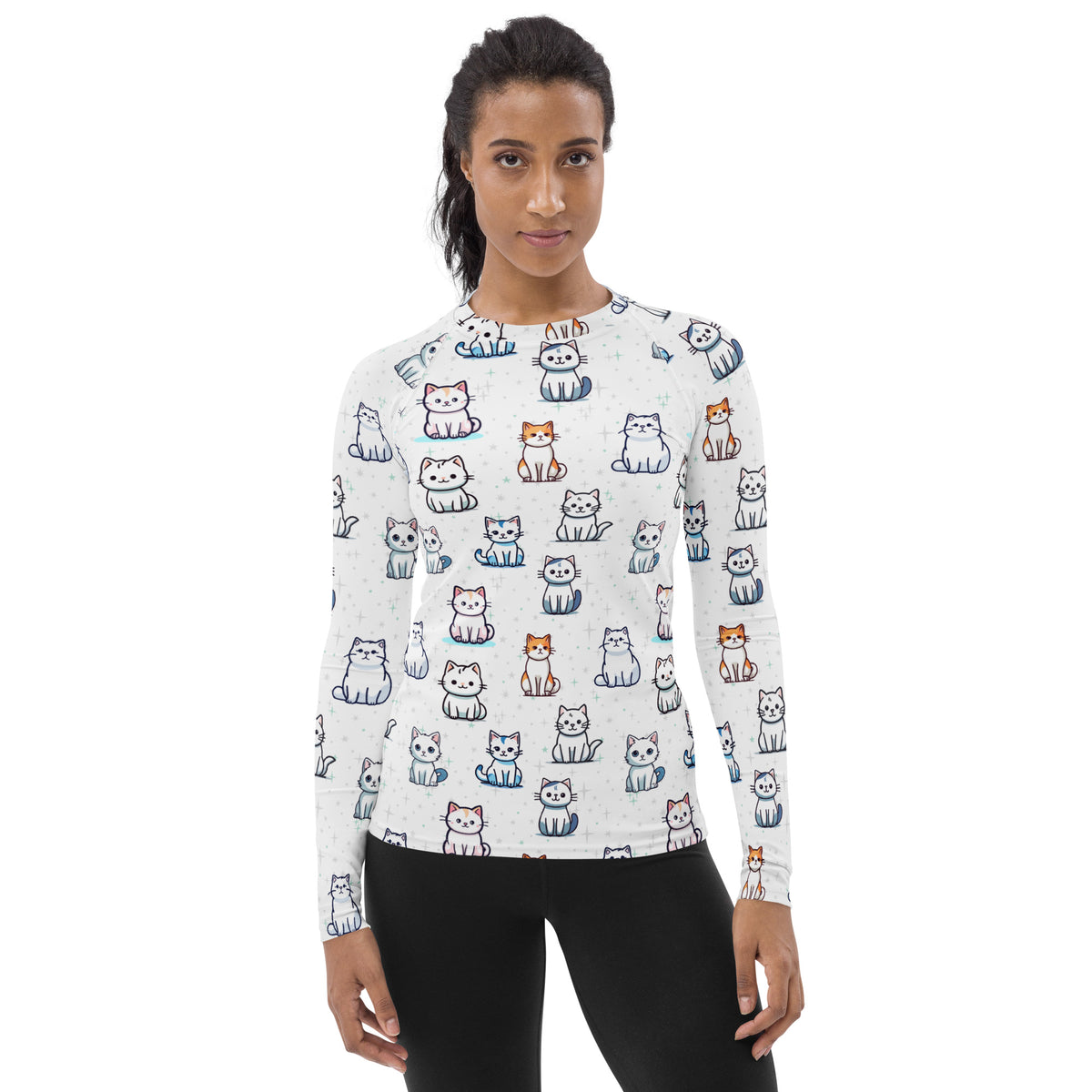 Women's Cute Cat Long Sleeve Rash Guard Swim Shirt – Buttery Soft, Sun Safe UPF 50+ Protection, Quick Dry & 4-Way Stretch Comfort
