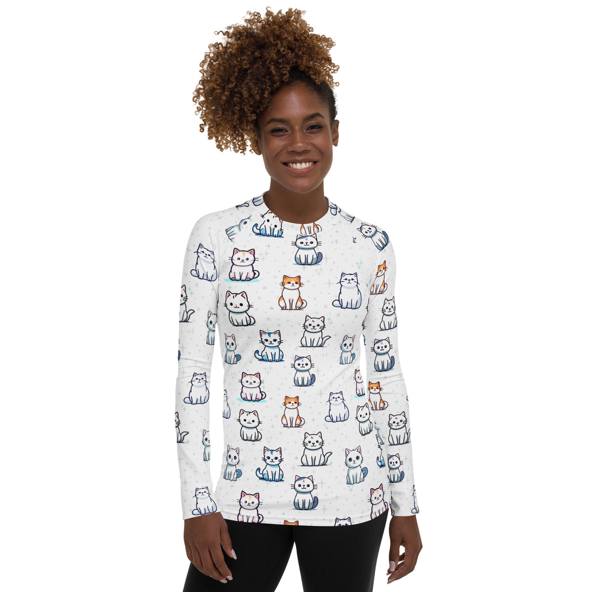Women's Cute Cat Long Sleeve Rash Guard Swim Shirt – Buttery Soft, Sun Safe UPF 50+ Protection, Quick Dry & 4-Way Stretch Comfort