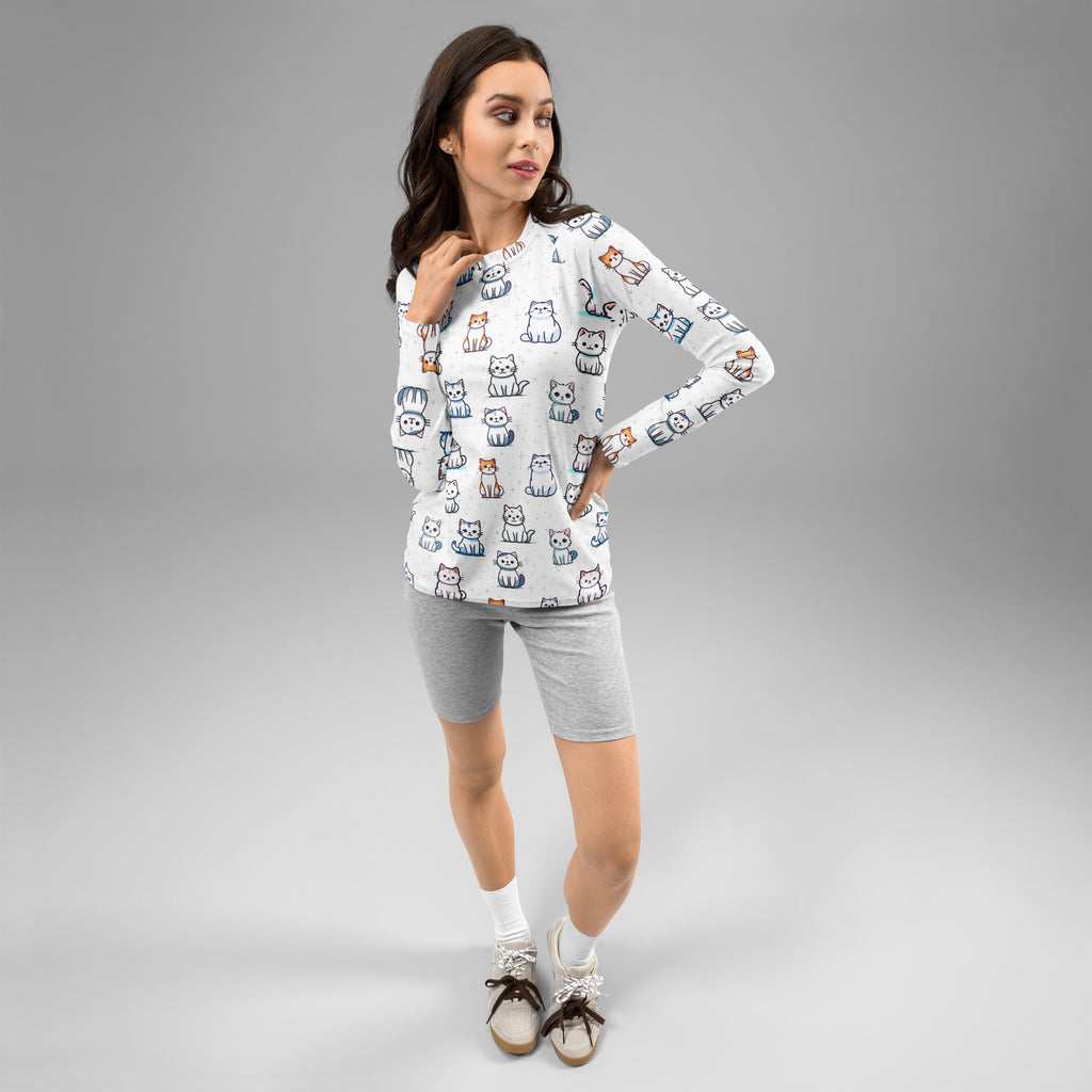 Women's Cute Cat Long Sleeve Rash Guard Swim Shirt – Buttery Soft, Sun Safe UPF 50+ Protection, Quick Dry & 4-Way Stretch Comfort