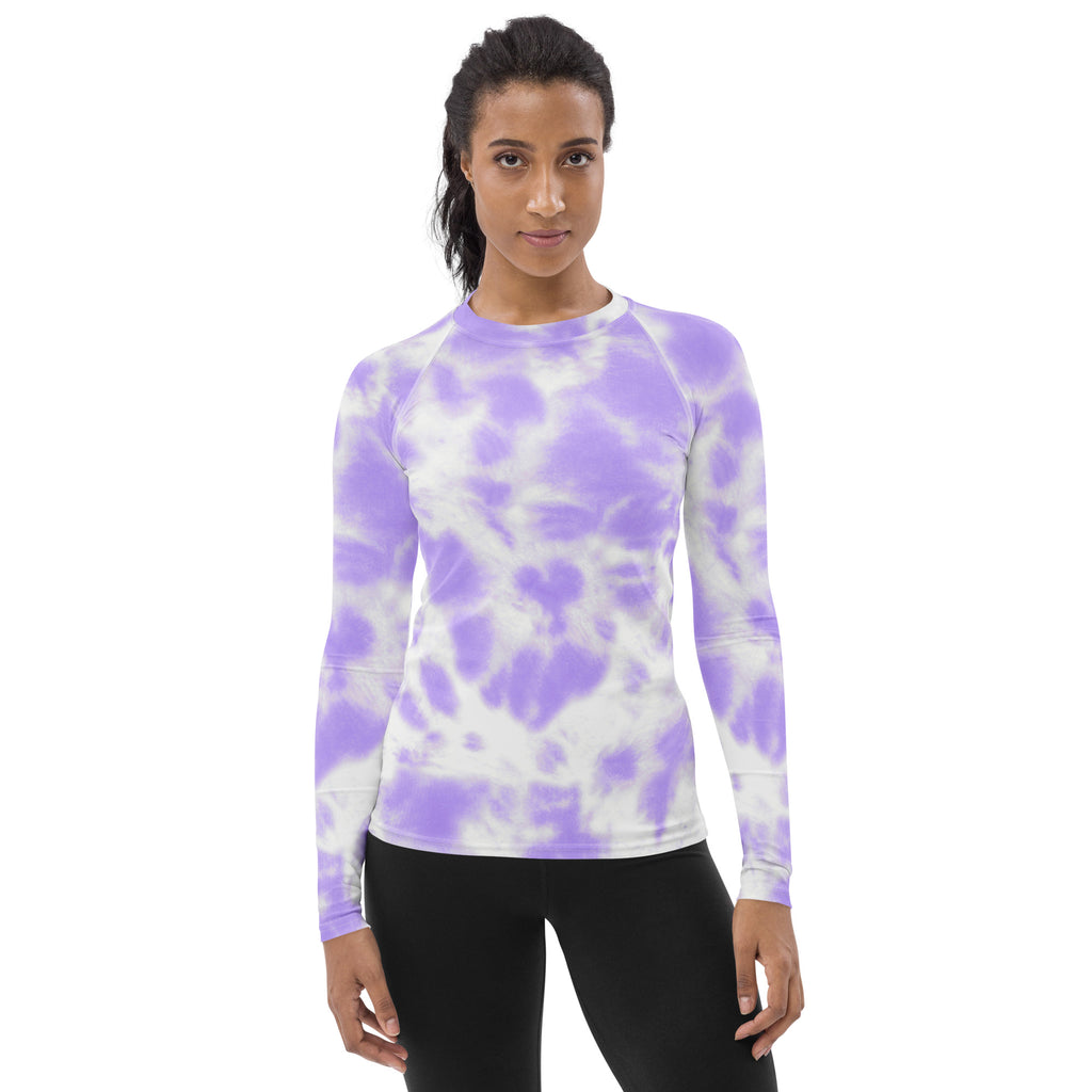 Women's Purple Tie Dye Long Sleeve Rash Guard Swim Shirt – Buttery Soft, Sun Safe UPF 50+ Protection, Quick Dry & 4-Way Stretch Comfort