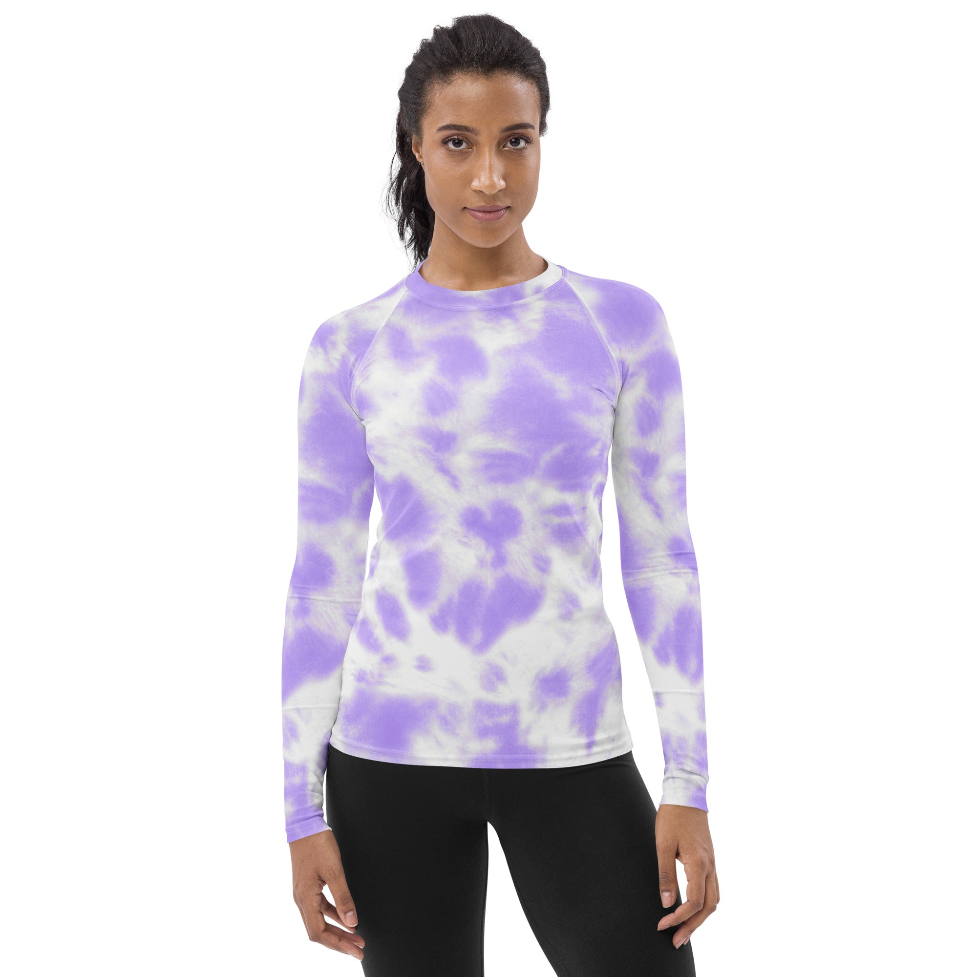 Women's Purple Tie Dye Long Sleeve Rash Guard Swim Shirt – Buttery Soft, Sun Safe UPF 50+ Protection, Quick Dry & 4-Way Stretch Comfort