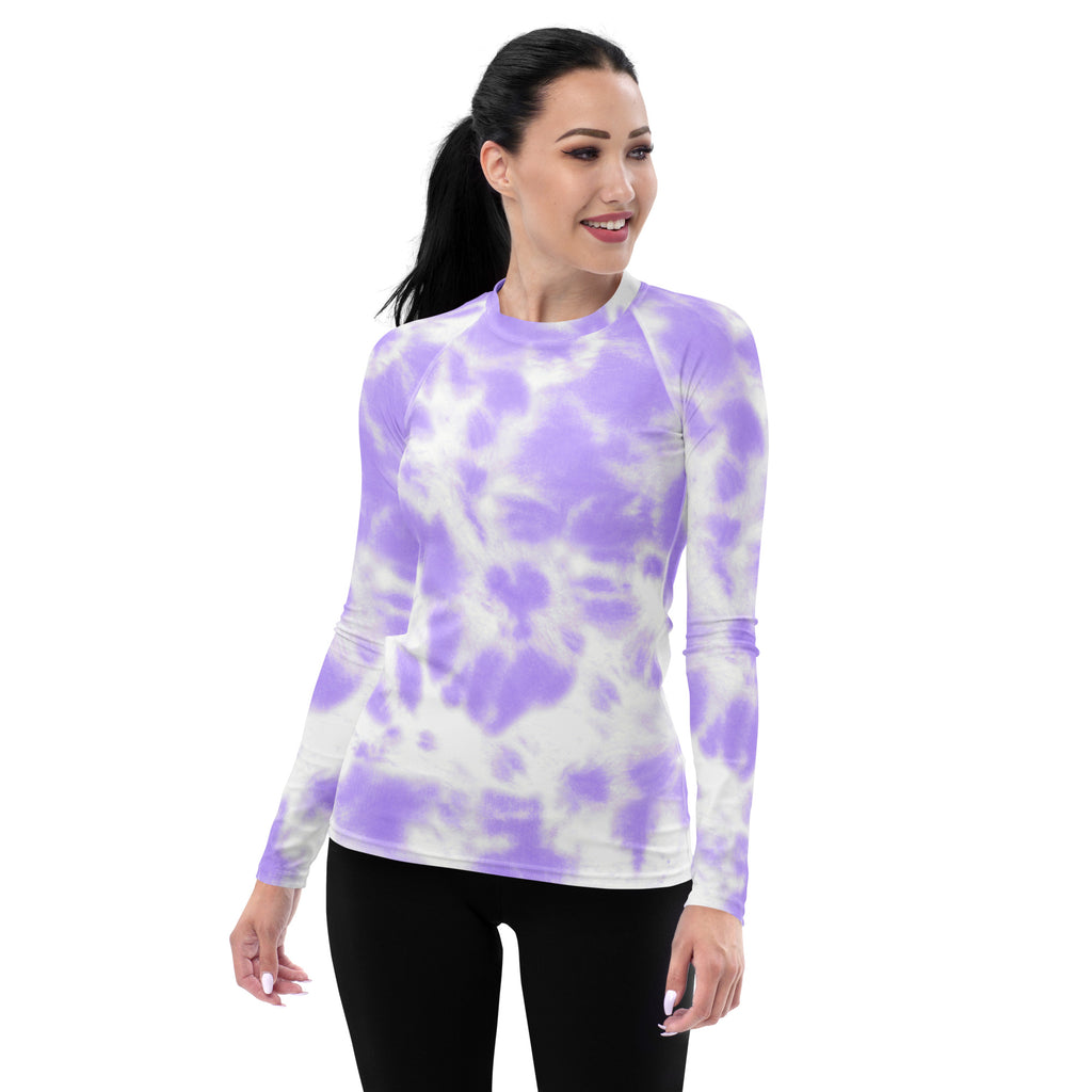 Women's Purple Tie Dye Long Sleeve Rash Guard Swim Shirt – Buttery Soft, Sun Safe UPF 50+ Protection, Quick Dry & 4-Way Stretch Comfort