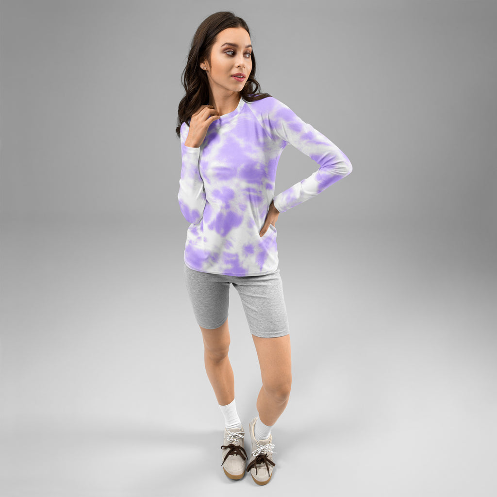 Women's Purple Tie Dye Long Sleeve Rash Guard Swim Shirt – Buttery Soft, Sun Safe UPF 50+ Protection, Quick Dry & 4-Way Stretch Comfort