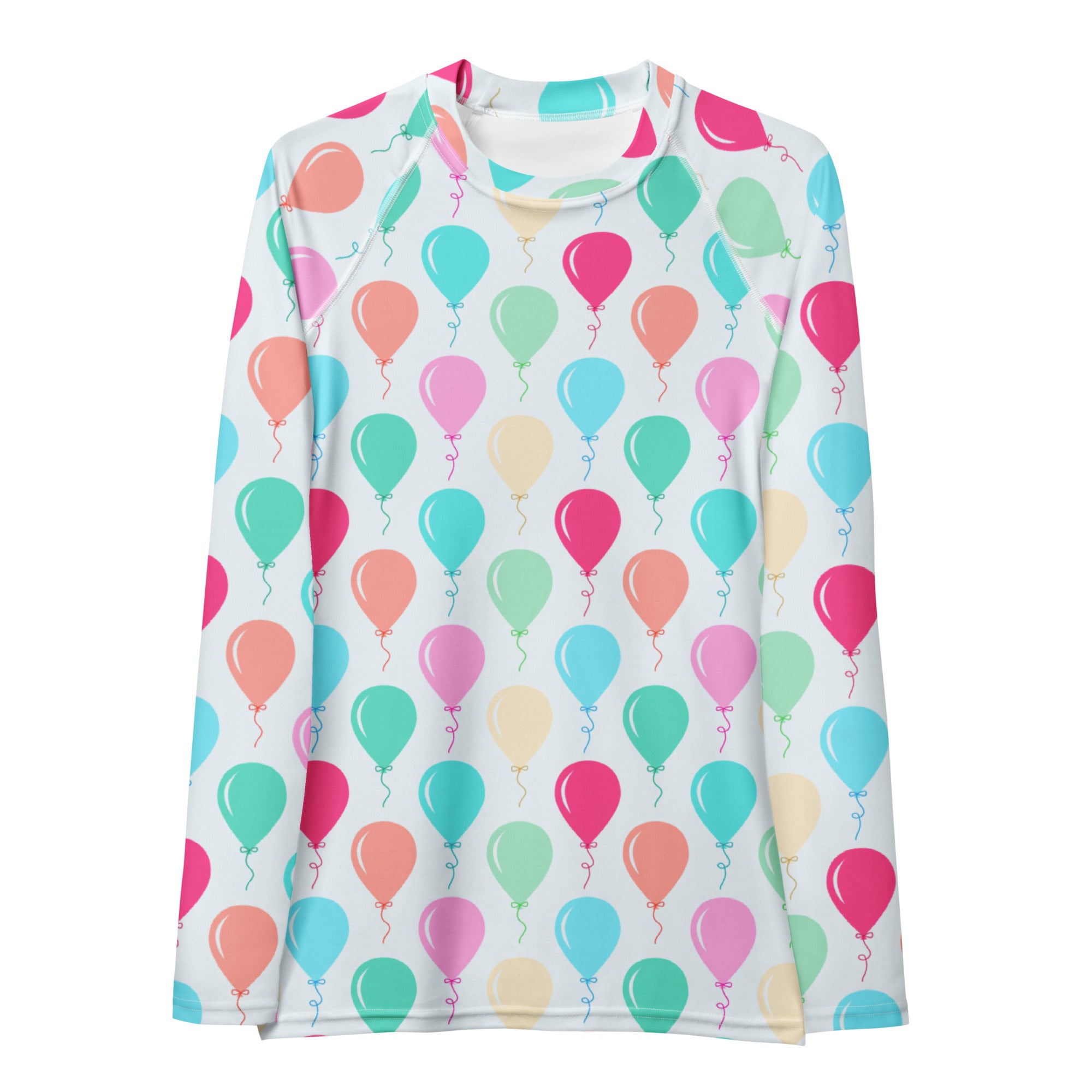 Women's Rainbow Birthday Balloons Long Sleeve Rash Guard Swim Shirt – Buttery Soft, Sun Safe UPF 50+ Protection, Quick Dry & 4-Way Stretch Comfort