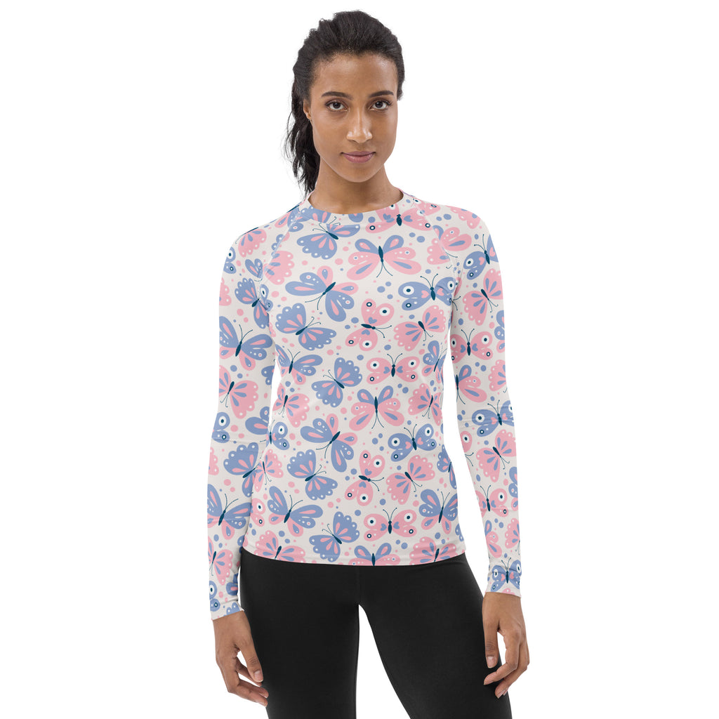 Women's Pink & Purple Butterfly Long Sleeve Rash Guard Swim Shirt – Buttery Soft, Sun Safe UPF 50+ Protection, Quick Dry & 4-Way Stretch Comfort