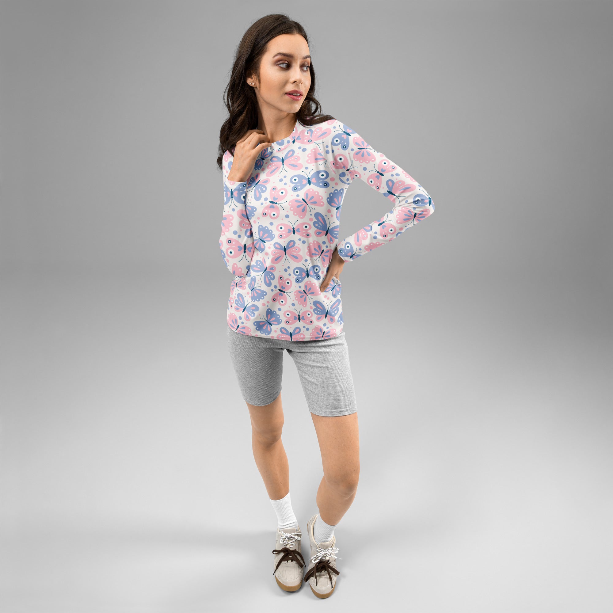 Women's Pink & Purple Butterfly Long Sleeve Rash Guard Swim Shirt – Buttery Soft, Sun Safe UPF 50+ Protection, Quick Dry & 4-Way Stretch Comfort