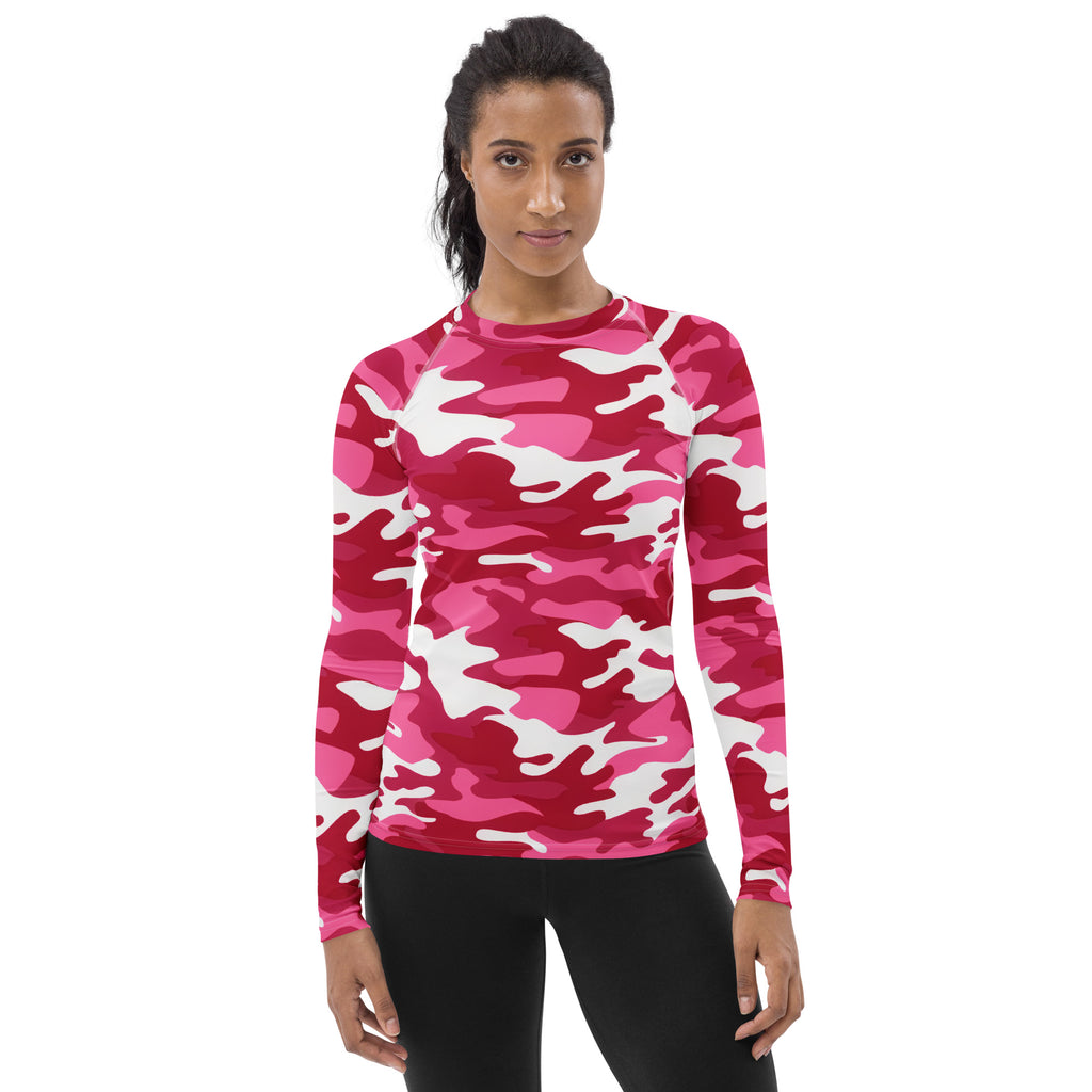 Women's Bright Pink Camouflage Long Sleeve Rash Guard Swim Shirt – Buttery Soft, Sun Safe UPF 50+ Protection, Quick Dry & 4-Way Stretch Comfort