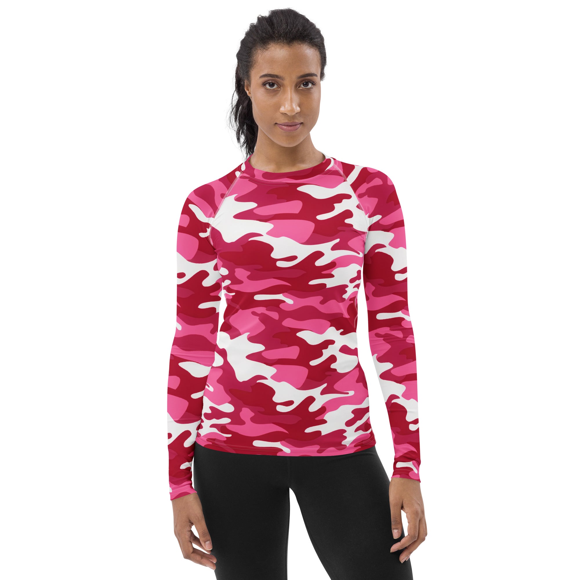 Women's Bright Pink Camouflage Long Sleeve Rash Guard Swim Shirt – Buttery Soft, Sun Safe UPF 50+ Protection, Quick Dry & 4-Way Stretch Comfort