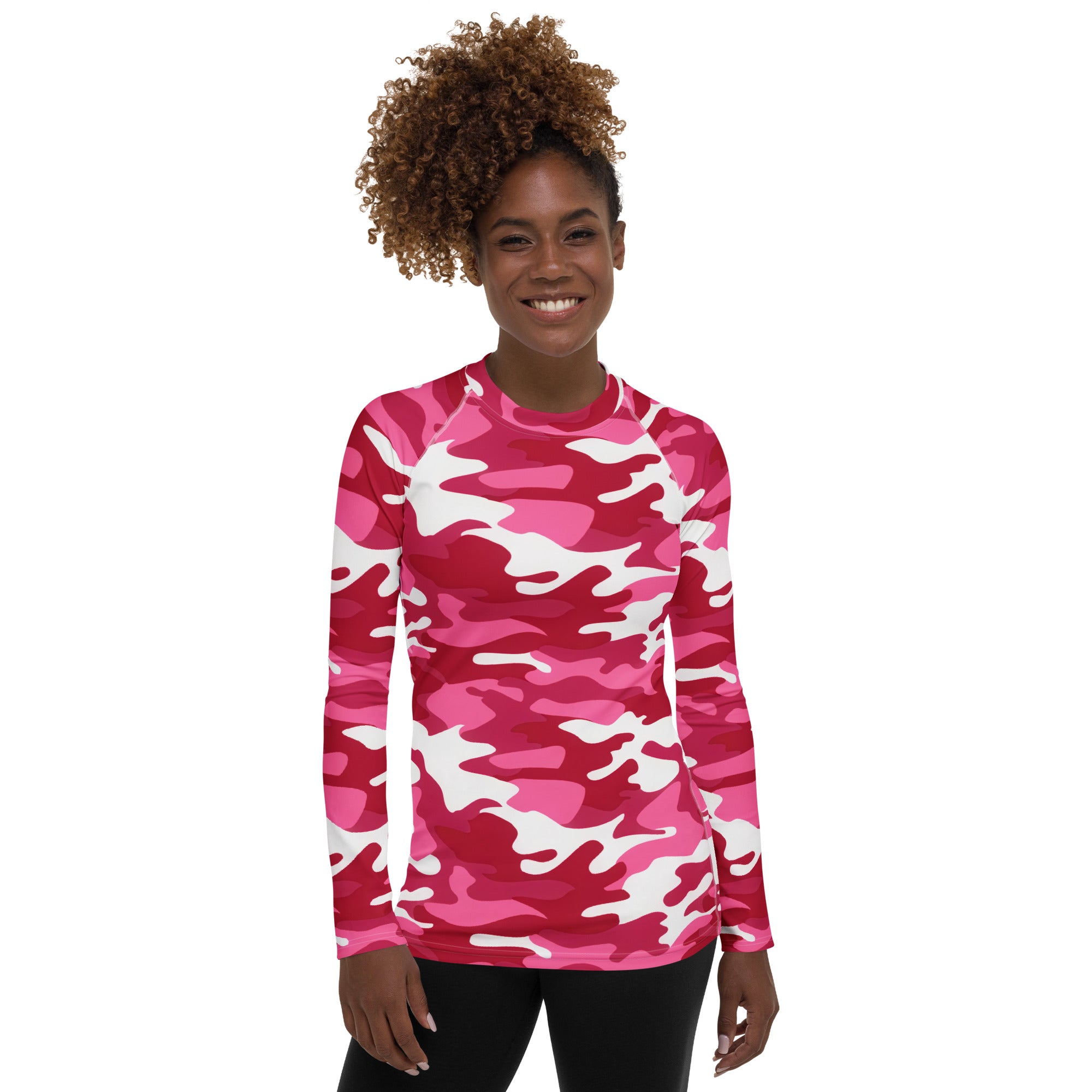 Women's Bright Pink Camouflage Long Sleeve Rash Guard Swim Shirt – Buttery Soft, Sun Safe UPF 50+ Protection, Quick Dry & 4-Way Stretch Comfort