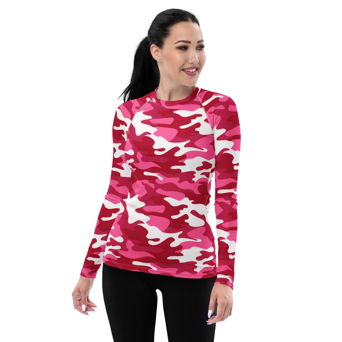 Women's Bright Pink Camouflage Long Sleeve Rash Guard Swim Shirt – Buttery Soft, Sun Safe UPF 50+ Protection, Quick Dry & 4-Way Stretch Comfort