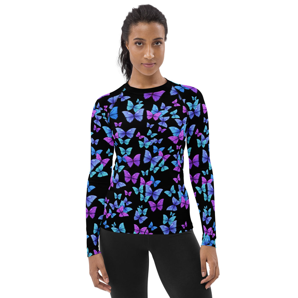 Women's Vibrant Butterfly Long Sleeve Rash Guard Swim Shirt – Buttery Soft, Sun Safe UPF 50+ Protection, Quick Dry & 4-Way Stretch Comfort