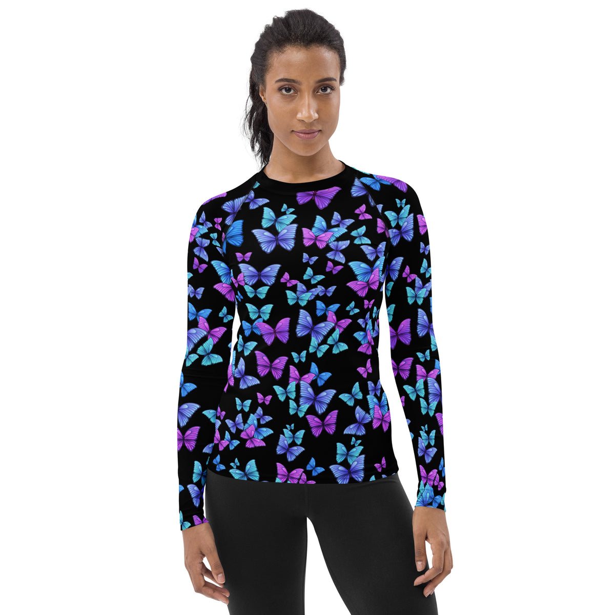 Women's Vibrant Butterfly Long Sleeve Rash Guard Swim Shirt – Buttery Soft, Sun Safe UPF 50+ Protection, Quick Dry & 4-Way Stretch Comfort