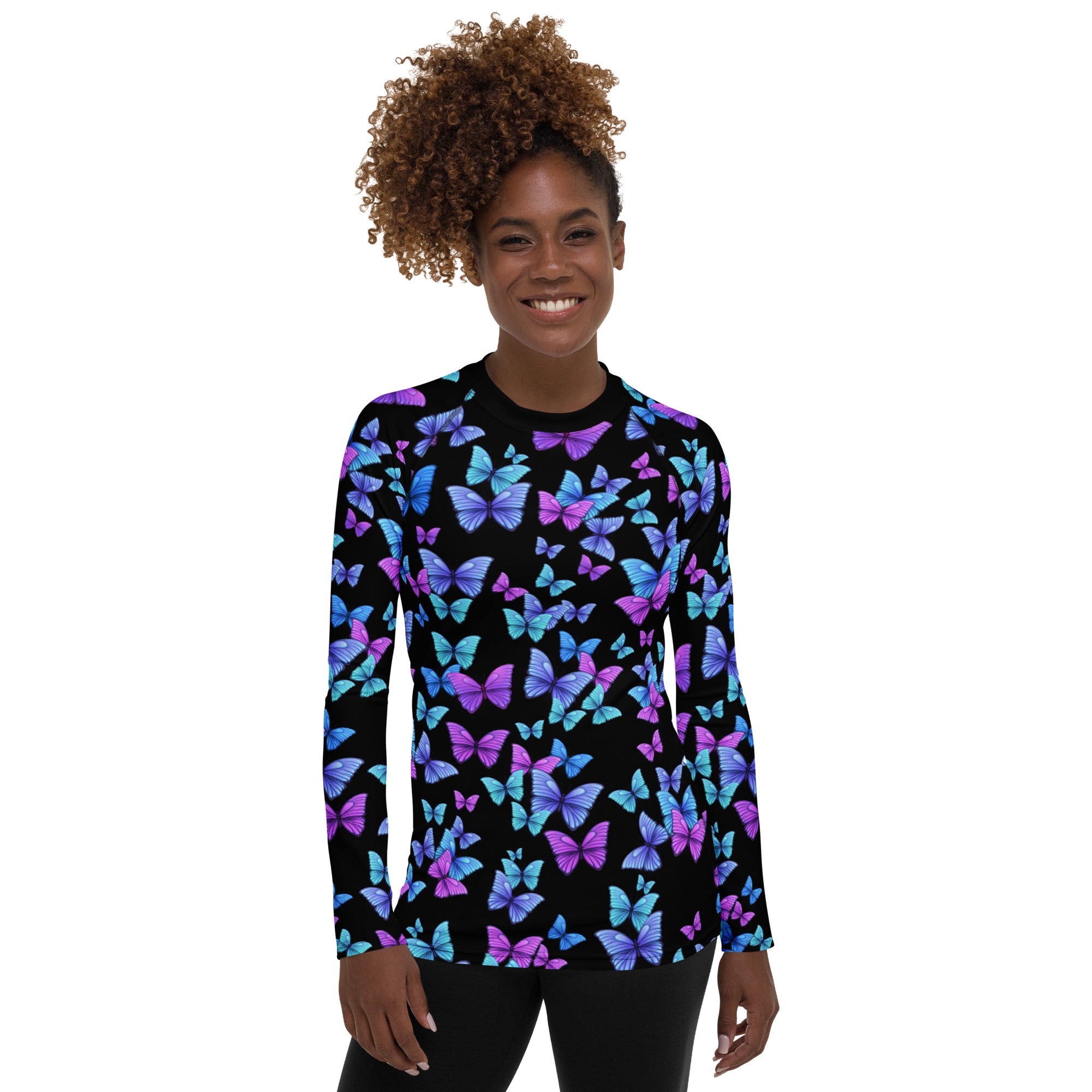 Women's Vibrant Butterfly Long Sleeve Rash Guard Swim Shirt – Buttery Soft, Sun Safe UPF 50+ Protection, Quick Dry & 4-Way Stretch Comfort