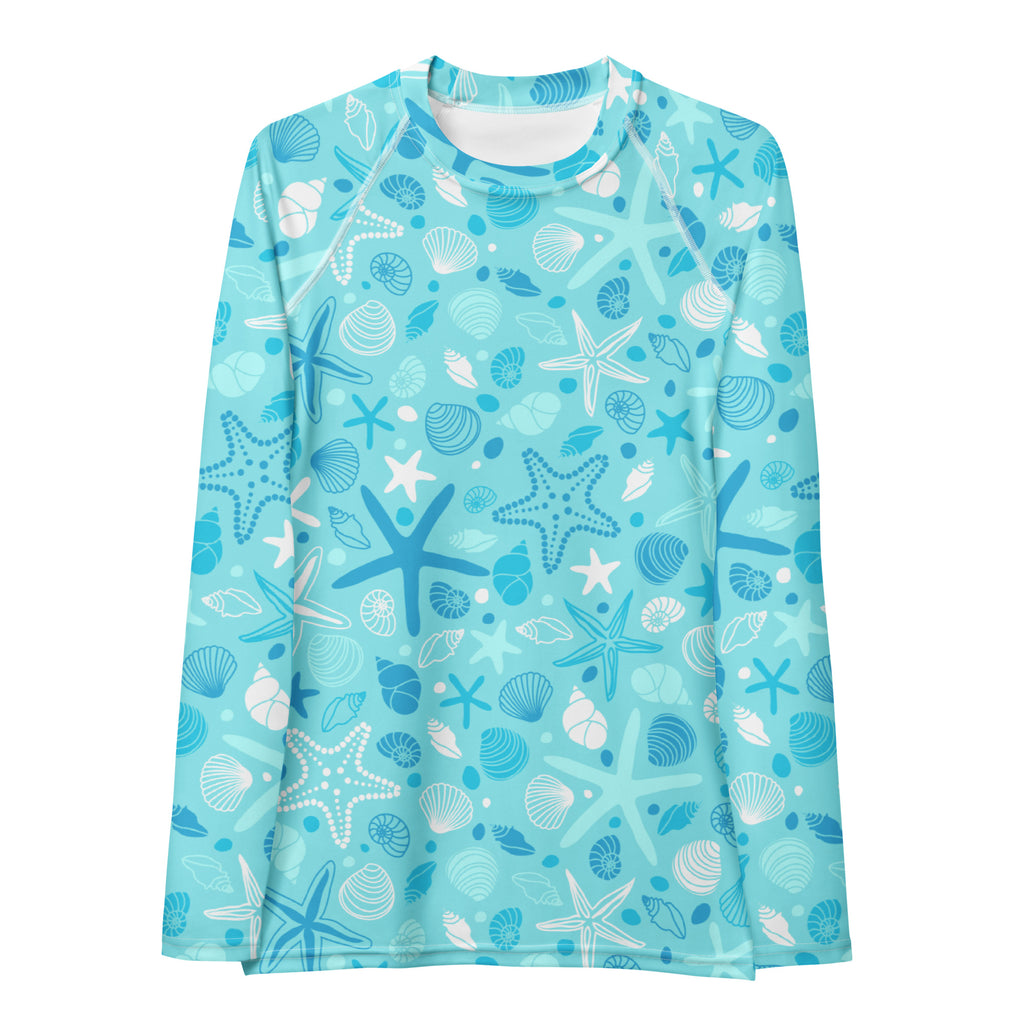 Women's Starfish & Shells Long Sleeve Rash Guard Swim Shirt – Buttery Soft, Sun Safe UPF 50+ Protection, Quick Dry & 4-Way Stretch Comfort