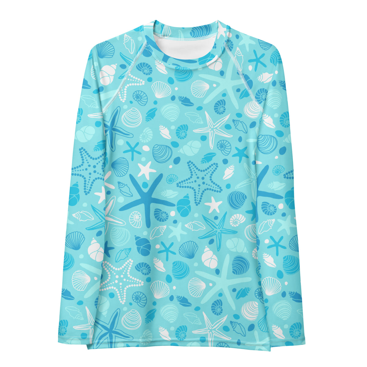 Women's Starfish & Shells Long Sleeve Rash Guard Swim Shirt – Buttery Soft, Sun Safe UPF 50+ Protection, Quick Dry & 4-Way Stretch Comfort