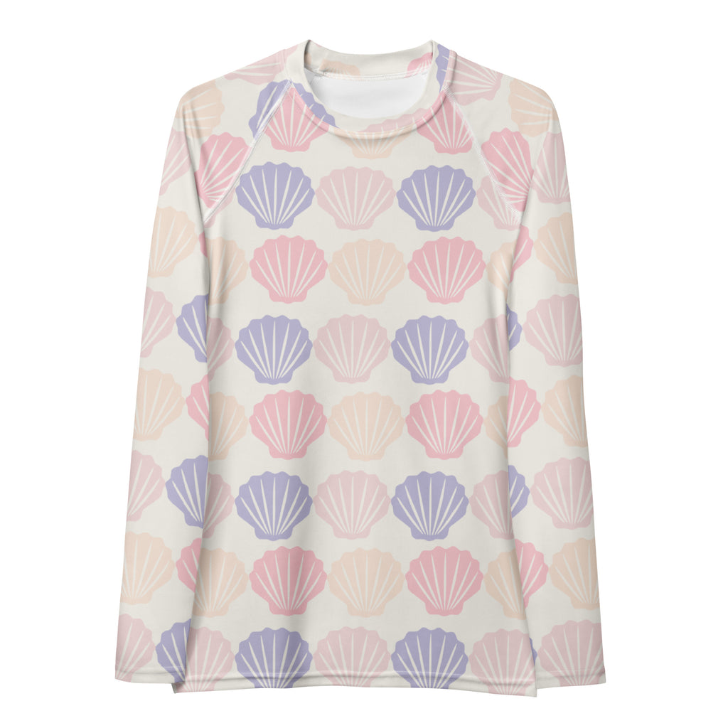 Women's Pastel Seashell Long Sleeve Rash Guard Swim Shirt – Buttery Soft, Sun Safe UPF 50+ Protection, Quick Dry & 4-Way Stretch Comfort